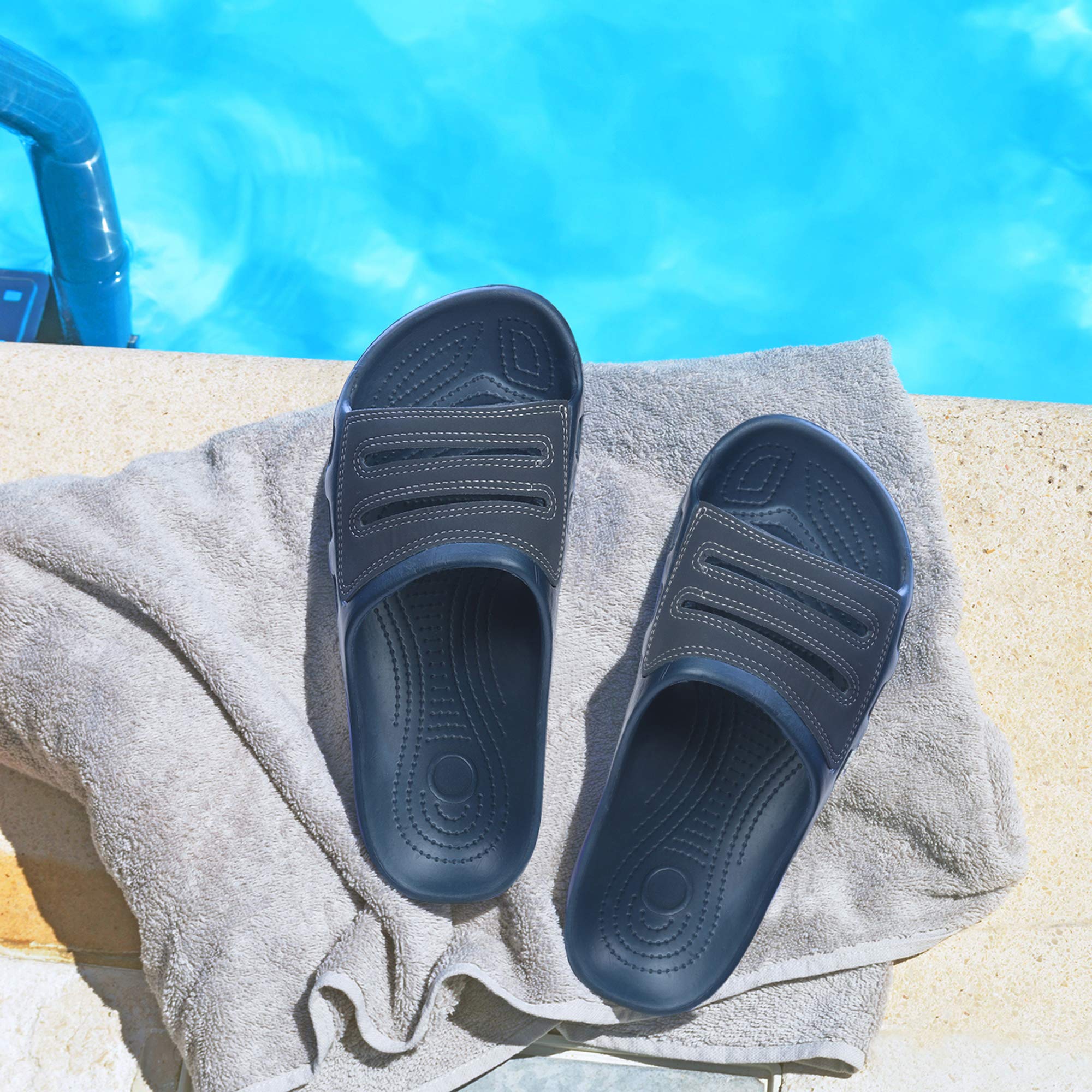 Roxoni Men's Waterproof Slide Sandals | Open Toe Slip-On Rubber Shoes for Beach, Pool, Gym & Travel | Lightweight & Durable for Outdoor Activities