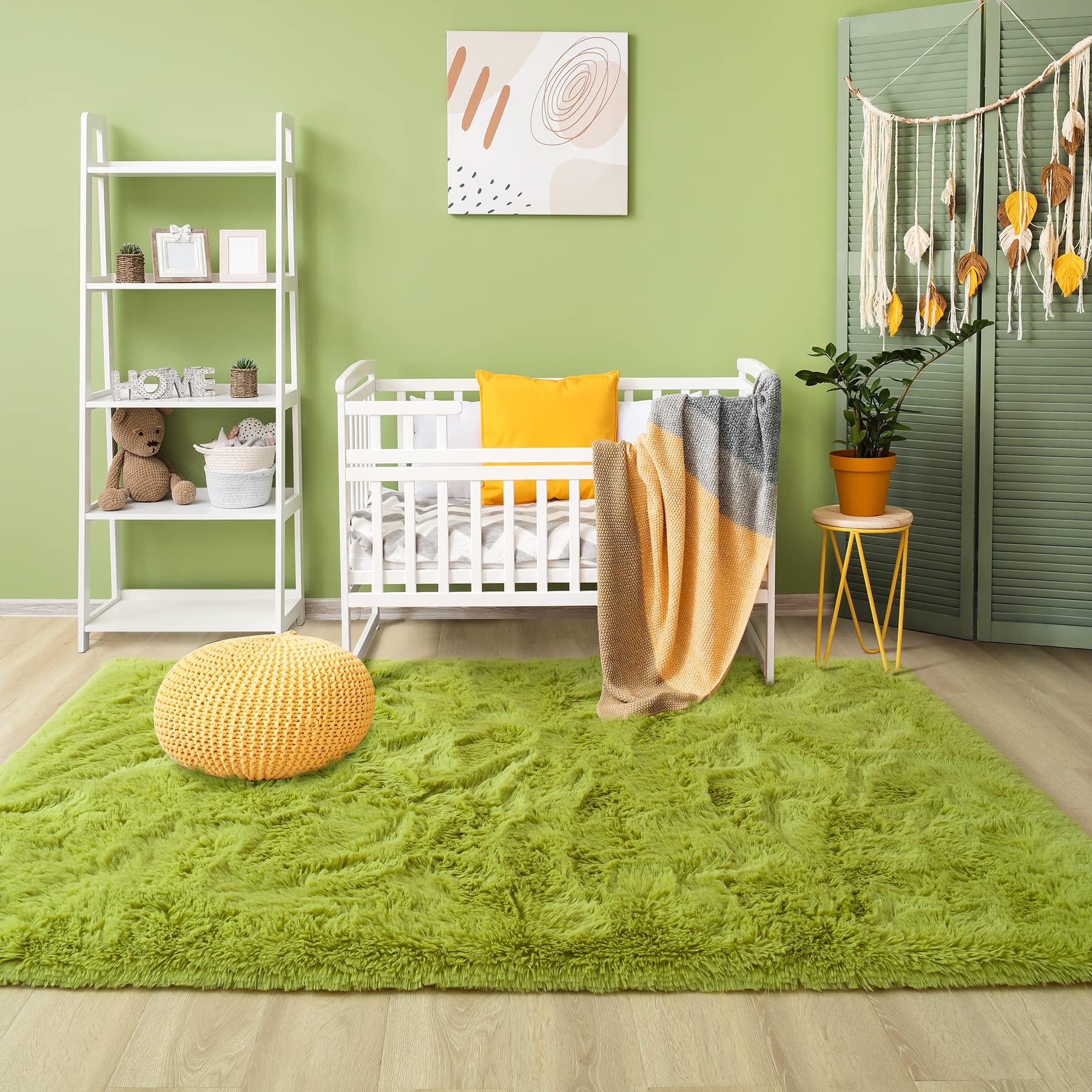 Noahas Luxury Fluffy Shag Rug - Ultra Soft Furry Carpet for Bedroom, Living Room, Nursery - 6x9 Feet Green Modern Home Decor - Perfect for Kids Room, Girls Room & Cozy Floor Accent