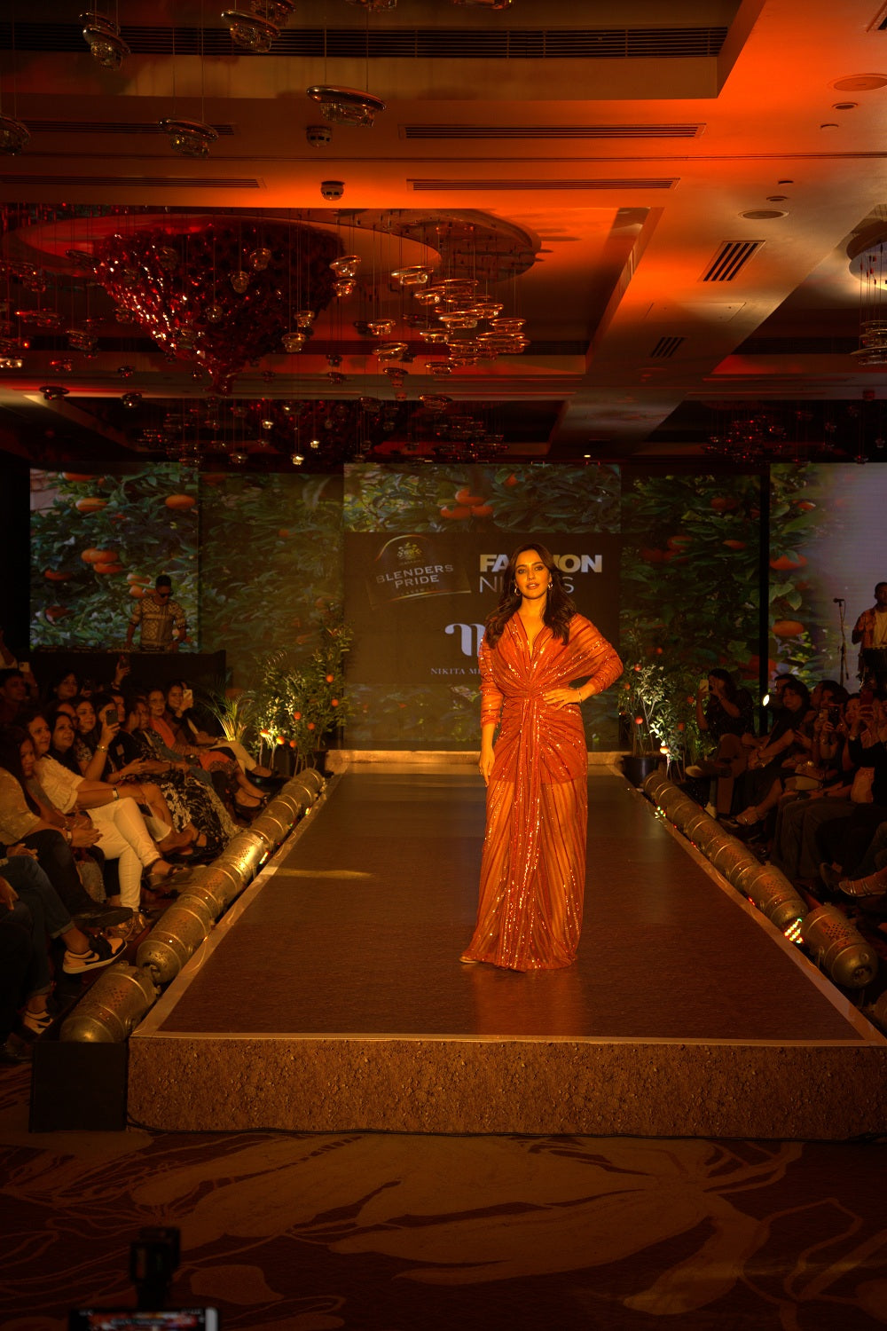 Elegant Tangerine Gown with Hand-Sewn Sequins - Perfect for Evening Parties, Prom Dresses & Special Occasions