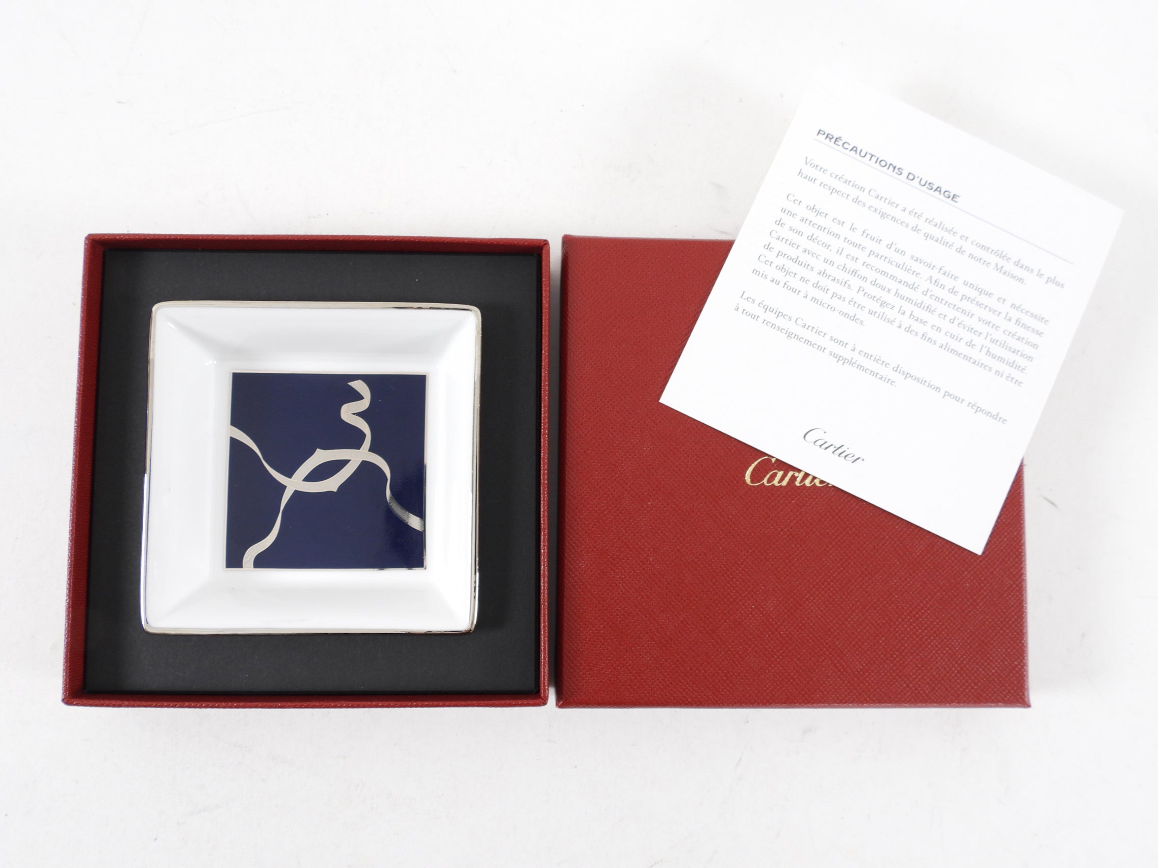 Cartier Blue Ribbon Porcelain Trinket Dish - Elegant Jewelry Holder for Rings, Earrings & Small Accessories | Perfect for Vanity, Dresser & Gift Giving