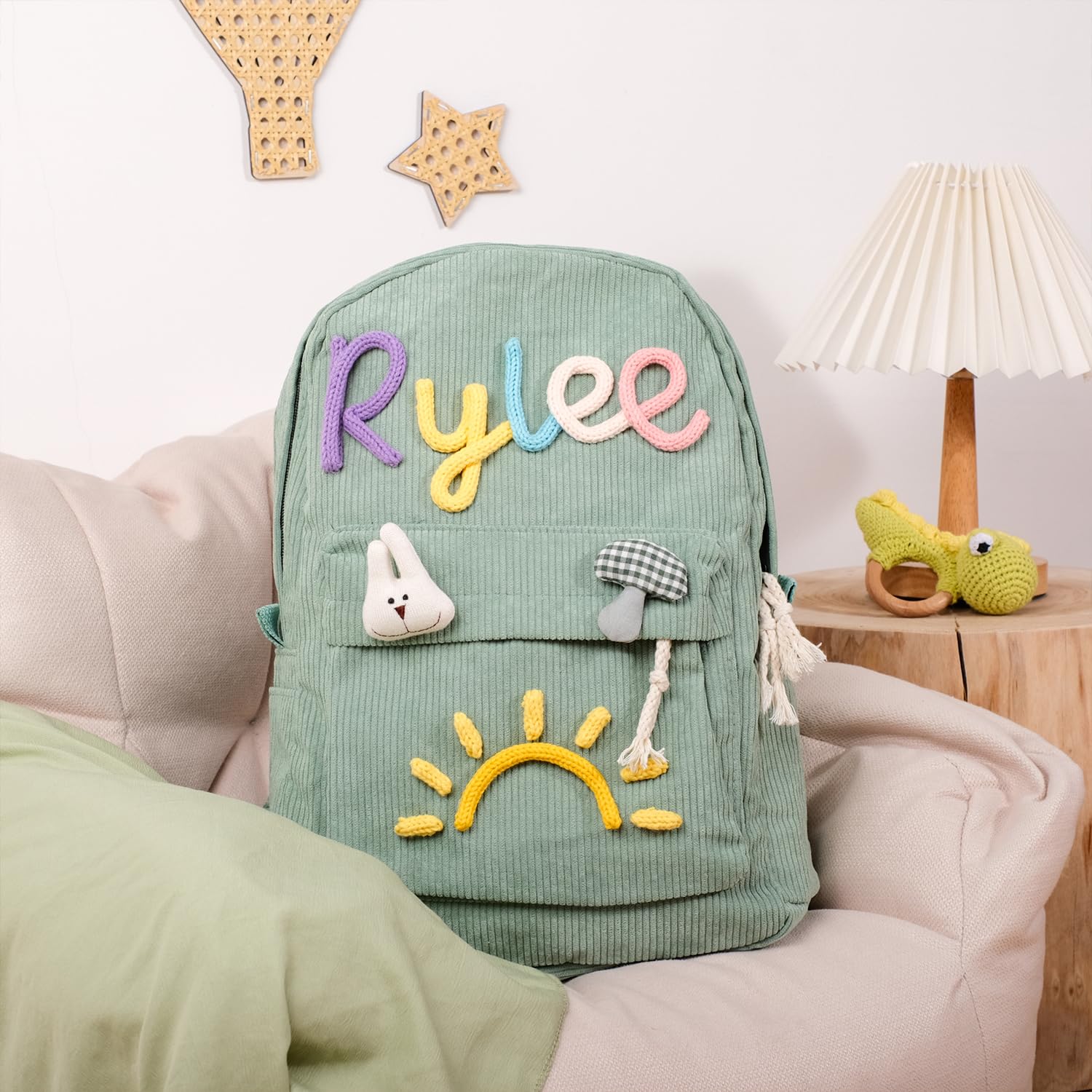 Custom Kids Name Corduroy Backpack - Personalized Shoulder Bag for School, Travel & College | Lightweight Laptop Daypack for Boys & Girls