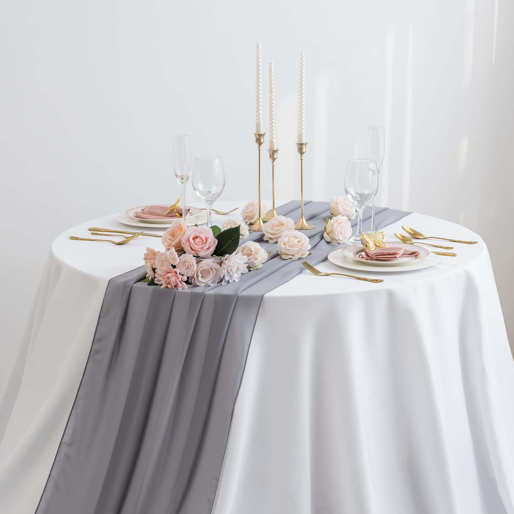AILITI 6-Pack Chiffon Table Runners 29x120 Inches - Elegant Sheer Gauze Table Decor for Weddings, Bridal Showers, Baby Showers & Birthday Parties - Rustic Romantic Cake Table Decoration (Grey) - Perfect for Indoor/Outdoor Events, Dining Tables & Party Decorations