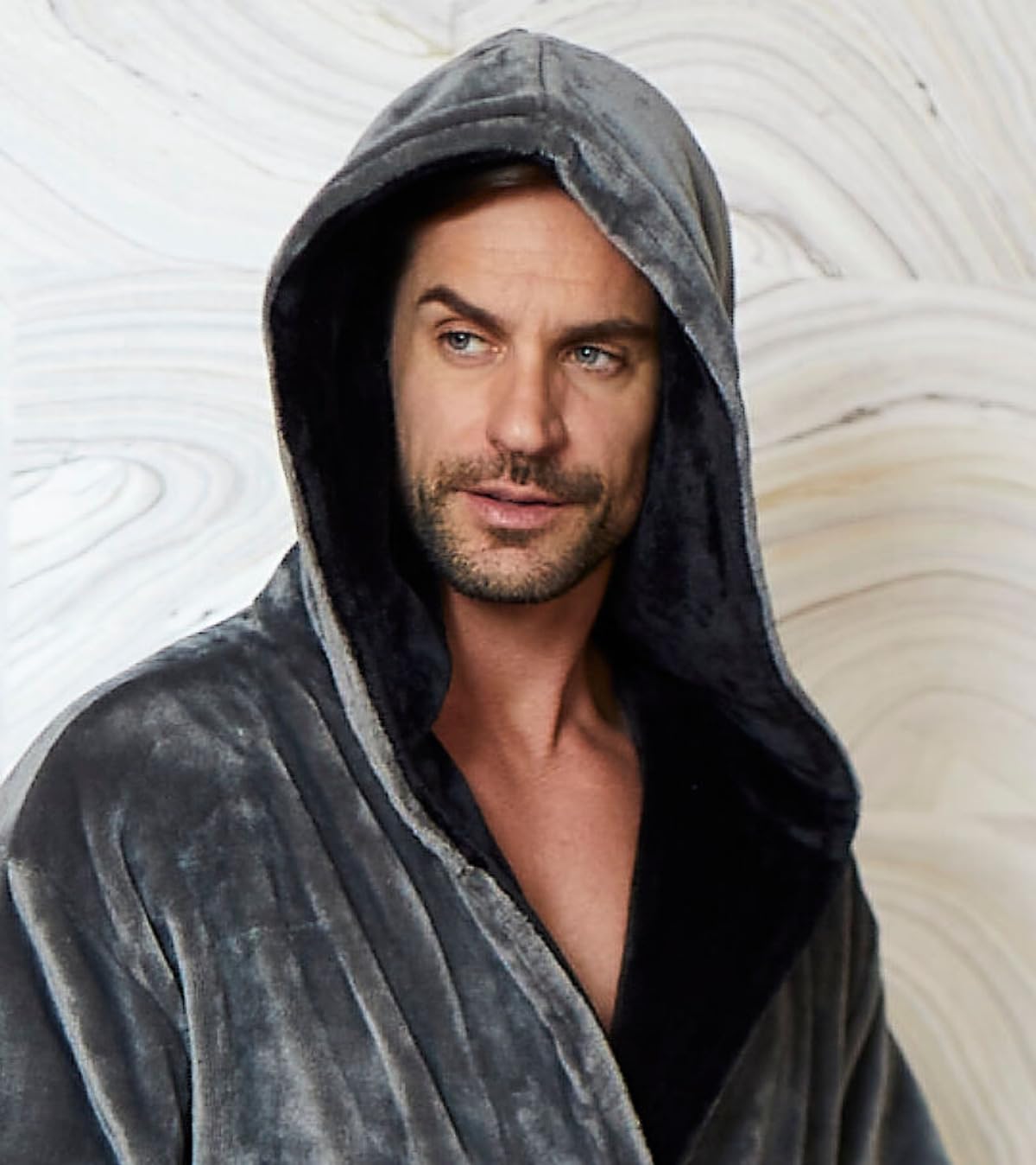 Luxury Men's Plush Hooded Bathrobe - Soft Long Linen Robe for Men, Perfect for Spa, Lounge & Relaxation at Home