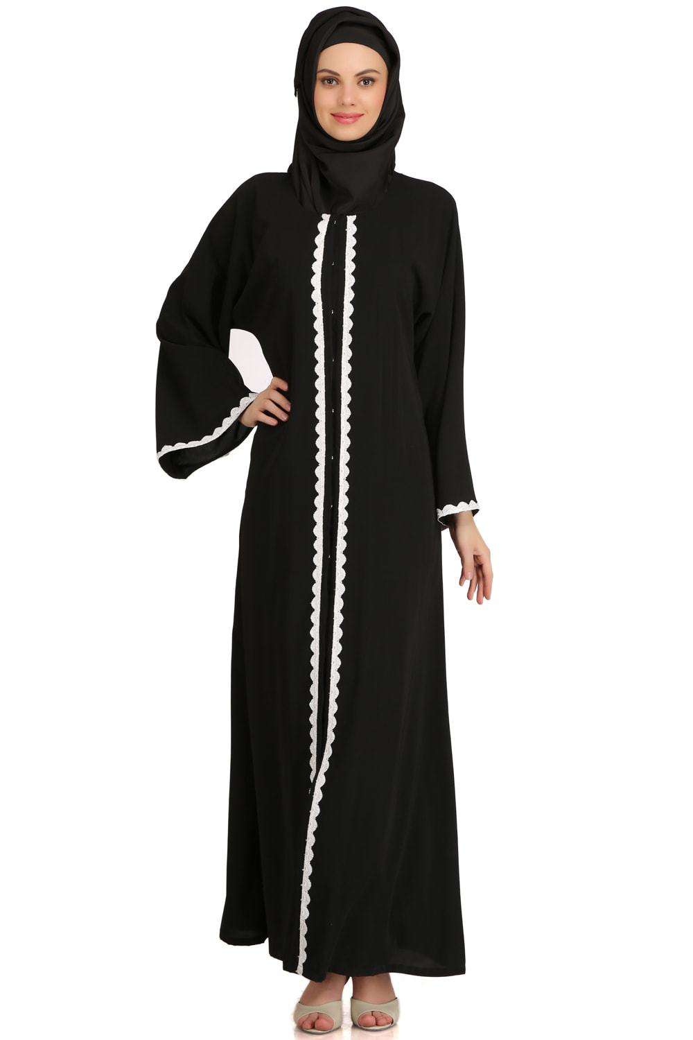 Fatihah Black Nida Front Open Dubai Abaya - Elegant Islamic Dress for Women | Perfect for Prayer, Mosque & Special Occasions