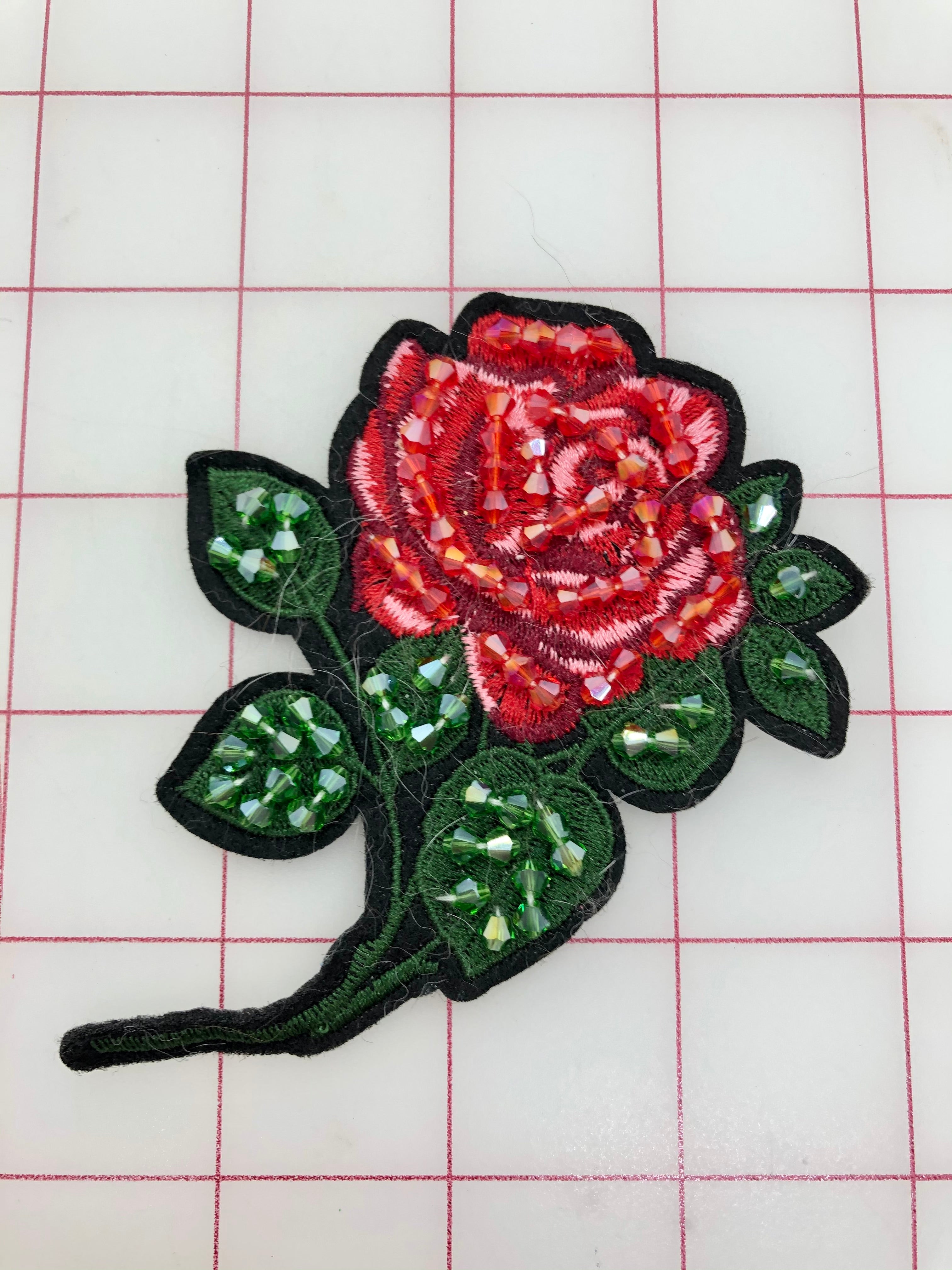 Exquisite Red Embroidered Beaded Rose Flower - Handcrafted Home Decor for Weddings, Parties & Gift Giving