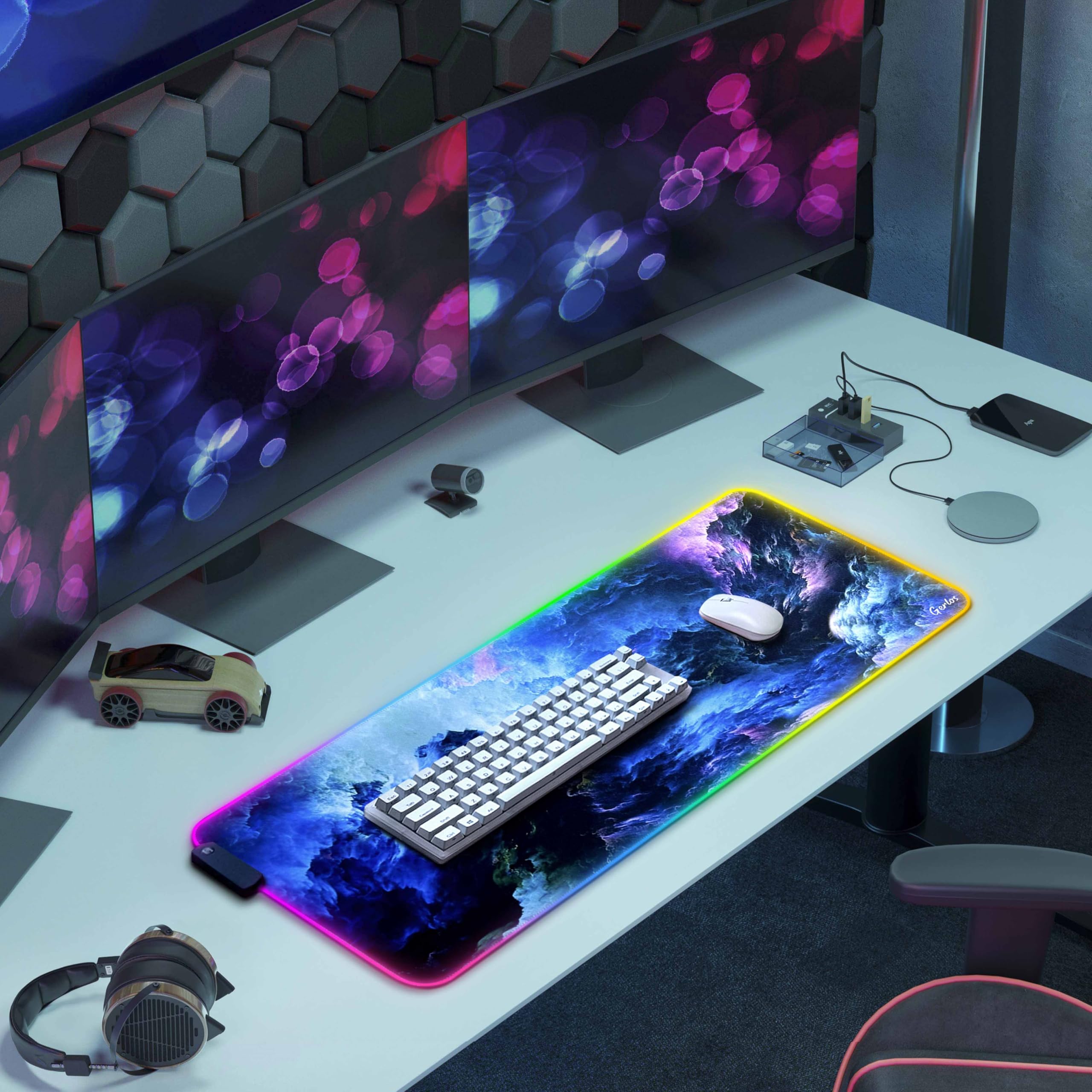 RGB Gaming Mouse Pad - Large Extended LED Mouse Mat with Non-Slip Rubber Base, Water-Resistant Keyboard Pad (31.5×11.8 inches) for PC, Computer, Office & Gaming Setup