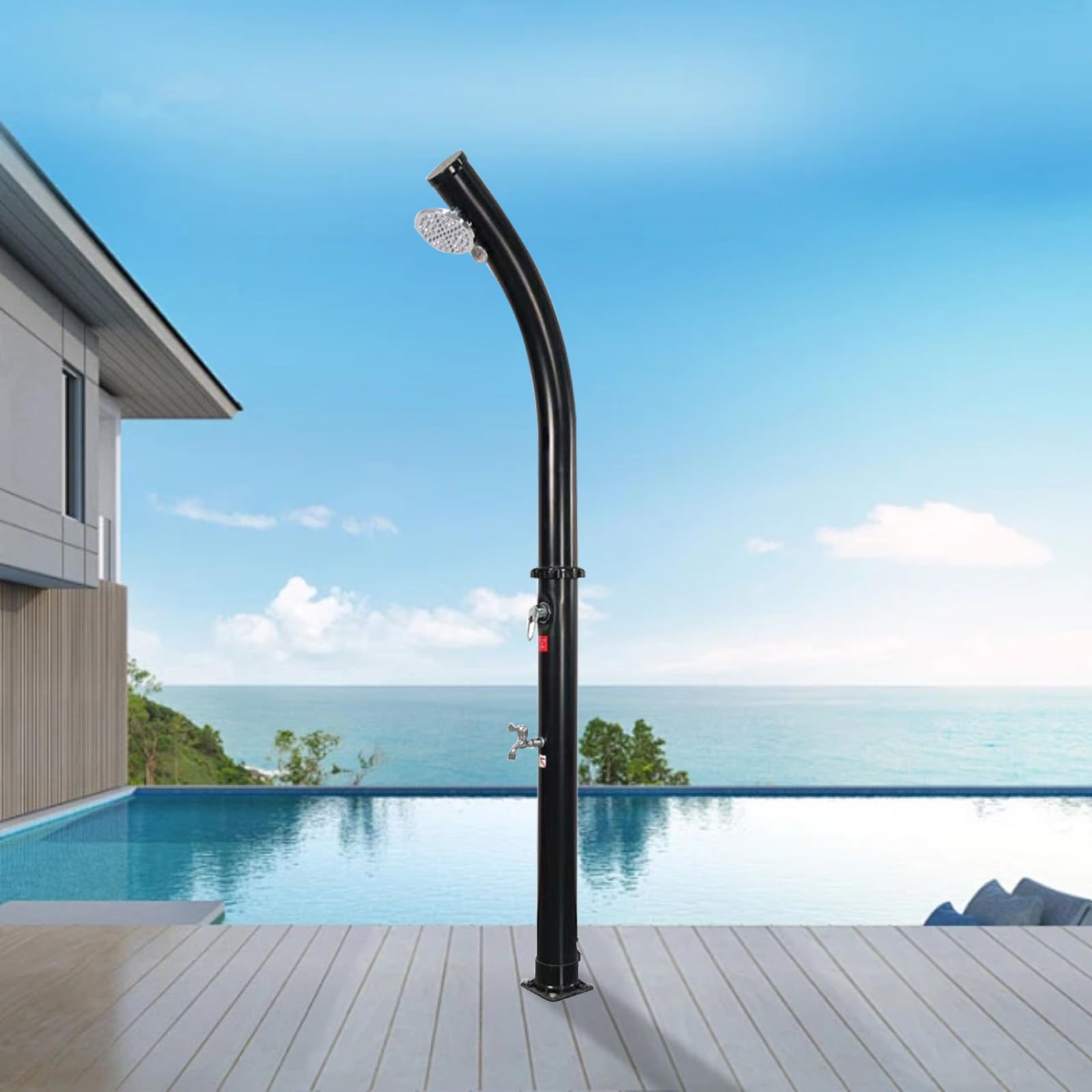 6.5 FT 5.3 Gallon Solar Outdoor Shower with Adjustable Shower Head, Foot Tap & Thermometer - Perfect for Pool, Backyard, Garden, Beach and Spa Use