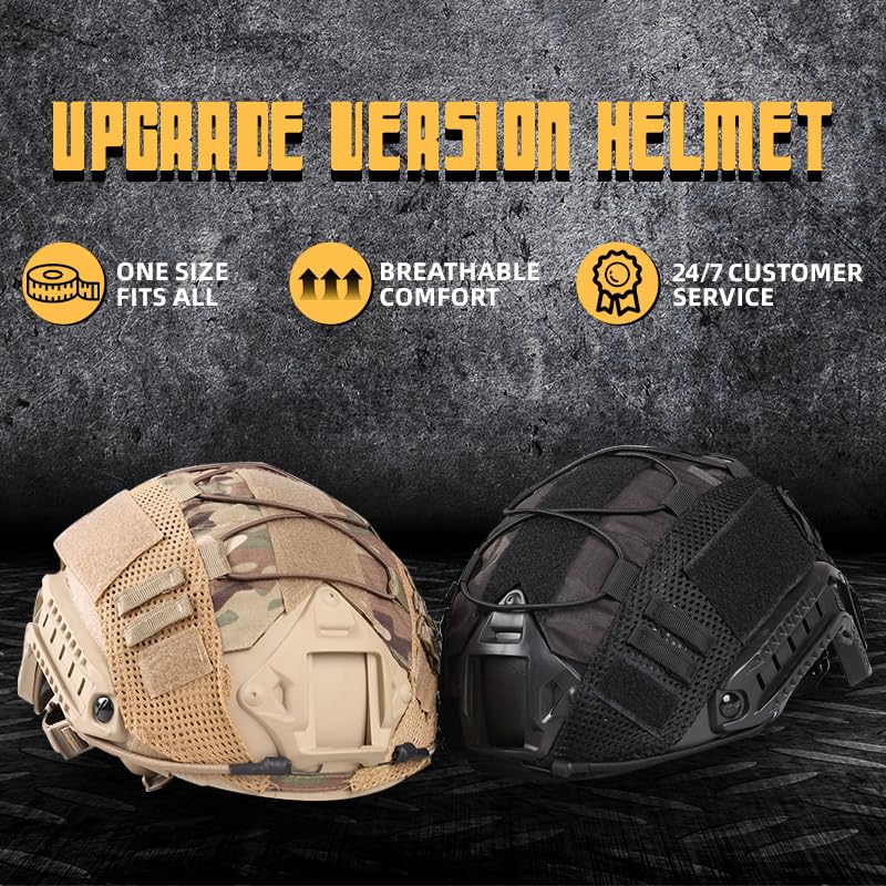 Adjustable Tactical Helmet with Removable Cover - Military PJ Style Helmet for Airsoft, Hunting & Shooting | NVG Mount Compatible | Perfect for Outdoor Sports, Cosplay & Tactical Training