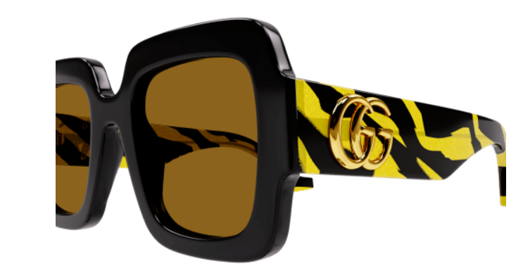 Gucci GG1547S 004 Black/Brown Striped Oversized Square Sunglasses for Women - Luxury Fashion Accessory for Beach, Driving & Outdoor Activities