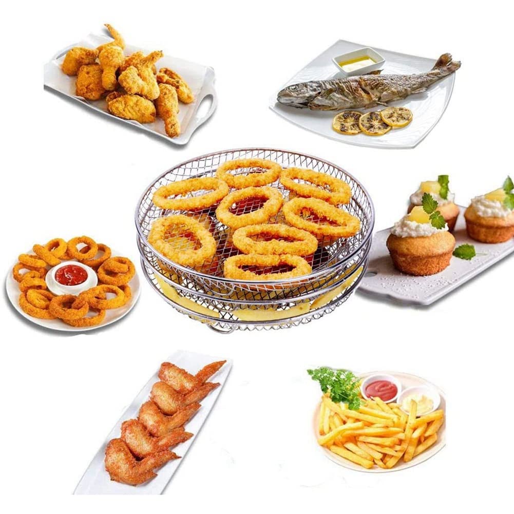 3-Tier Stackable Air Fryer Dehydrator Racks for Gowise & Ninja Steel Air Fryers - Fits 4.2-5.8QT Models - Perfect for Drying Fruits, Jerky & Herbs at Home