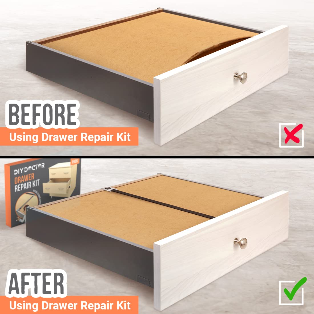 4-Pack Drawer Repair Kit – Fix Sagging & Buckling Drawer Bottoms – Reinforce Dresser, Kitchen & Cabinet Drawers – Easy DIY Solution for Home Furniture Repair – Perfect for Bedroom, Office & Kitchen Organization