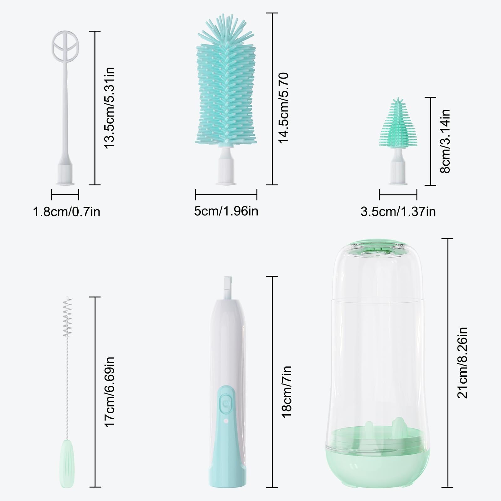 VSTM Electric Baby Bottle Brush Set - Automatic Bottle Cleaner with Silicone Brush, Nipple & Straw Cleaner, Milk Frother & Drying Rack (Green) - Perfect for Travel, Home & Nursery Use