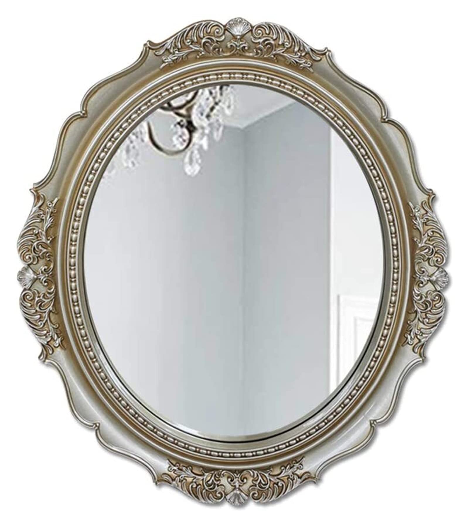 Antique Champagne Oval Wall Mirror - 35x40cm Baroque Style Bathroom Decor, Renaissance Vanity Makeup Mirror for Vintage Home & Bedroom Decorating