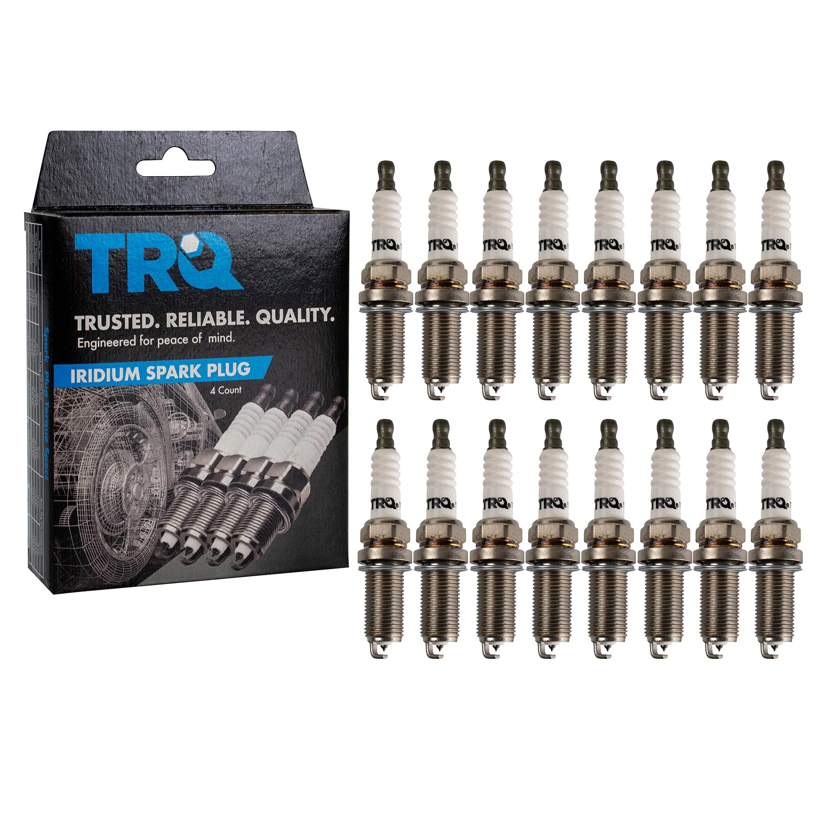 TRQ Iridium Spark Plugs - 16 Piece Engine Tune Up & Ignition Kit for Improved Performance & Fuel Efficiency | Compatible with Cars, Trucks & SUVs