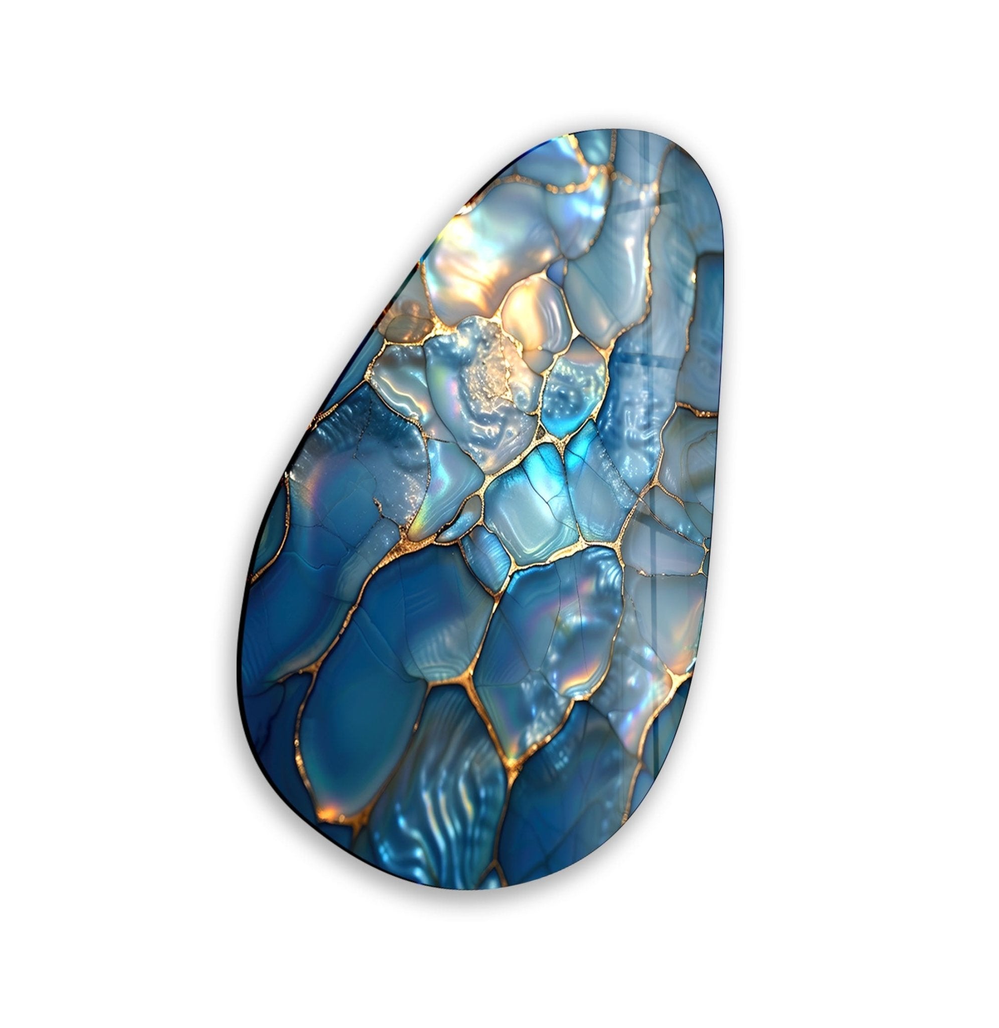Modern Asymmetrical Oval Shiny Cracked Glass Wall Art - Elegant Home Decor for Living Room, Bedroom & Office