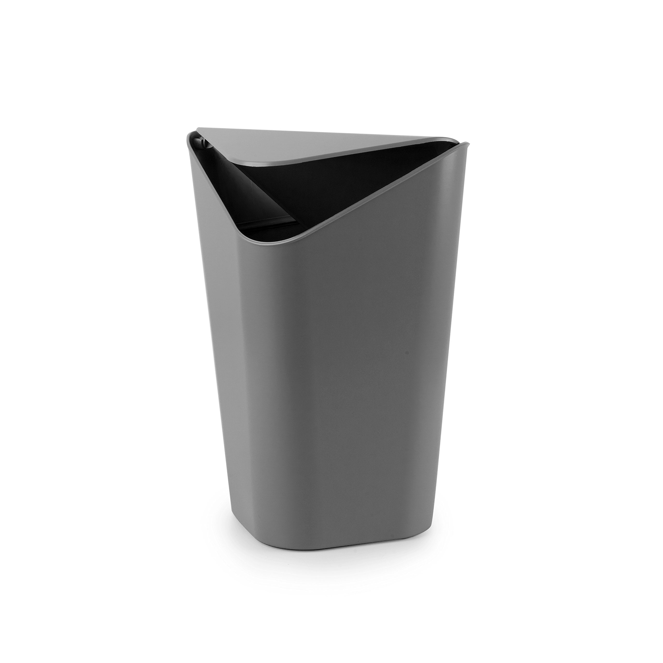 Corner Trash Can - Space Saving Gray Garbage Bin for Kitchen, Bathroom & Office | Compact Waste Basket for Tight Spaces