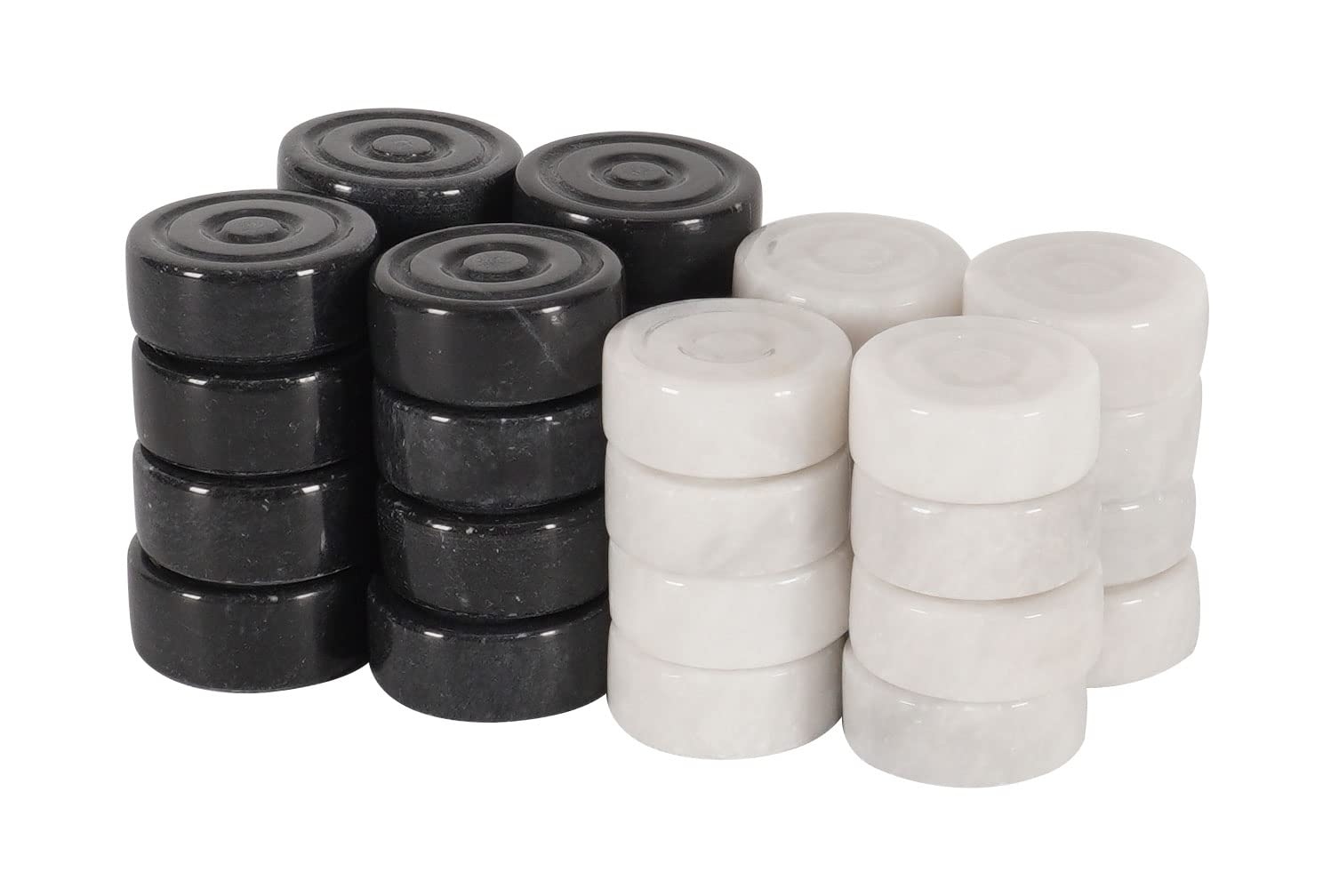 Premium Marble Black & White Checkers Set - 32 Handcrafted Antique Game Pieces for 15-Inch Checkerboard - Classic Board Game for Family Game Night & Home Decor
