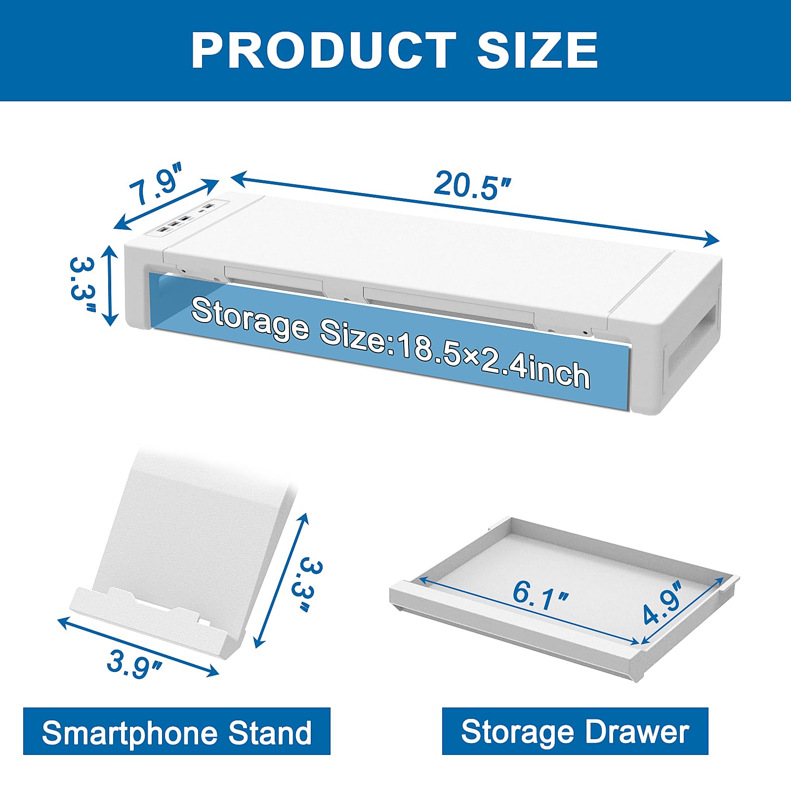 Adjustable Foldable Monitor Stand Riser with USB 3.0 Hub & Charging Port - Ergonomic Laptop & Computer Monitor Stand with Storage Drawer & Tablet Holder - Perfect for Home Office, Gaming Setup & Workspace Organization