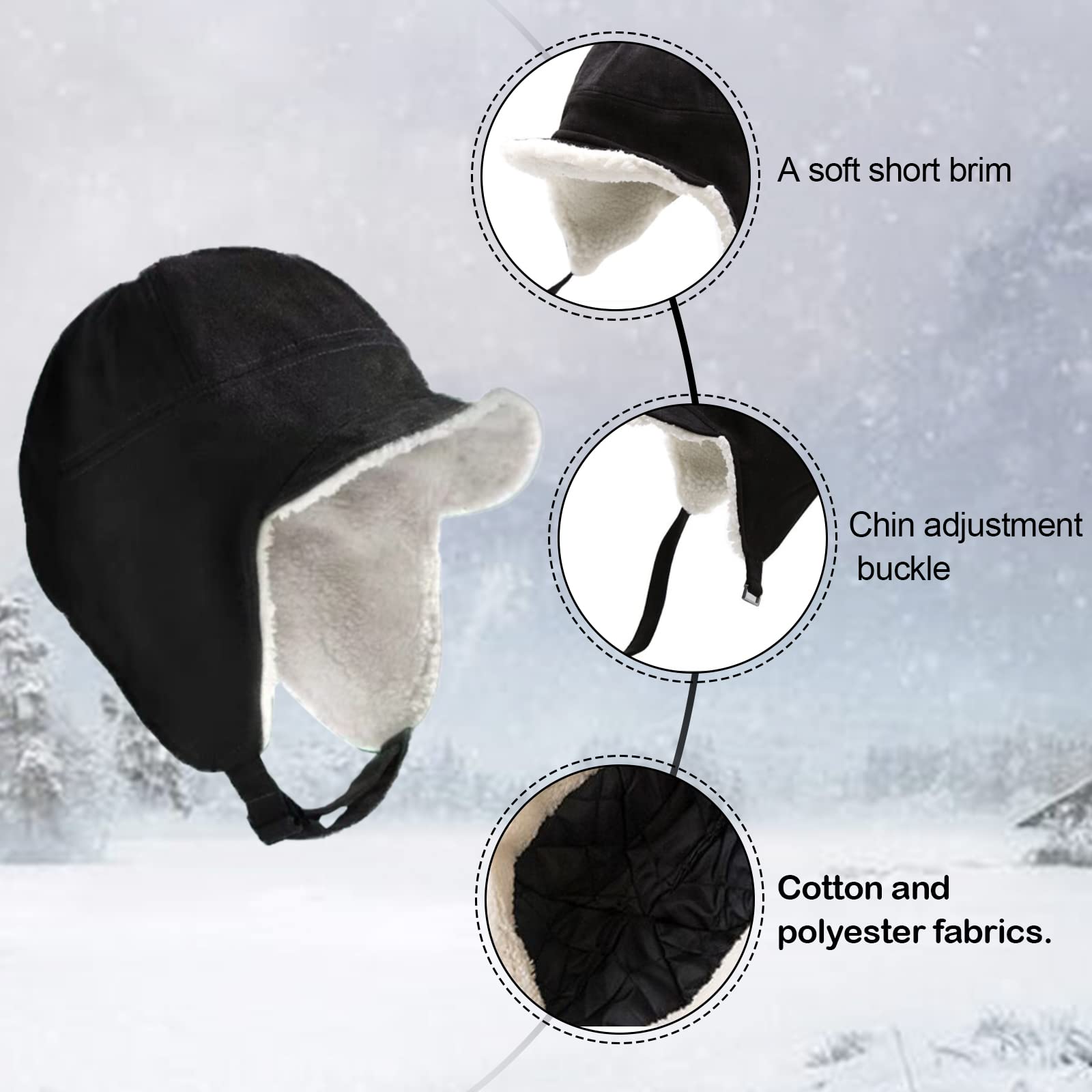 Croogo Unisex Fleece Winter Trapper Hat - Warm Ski Trooper Hat with Ear Flaps & Visor - Russian Ushanka Style for Men & Women - Perfect for Skiing, Snowboarding & Cold Weather Outdoor Activities