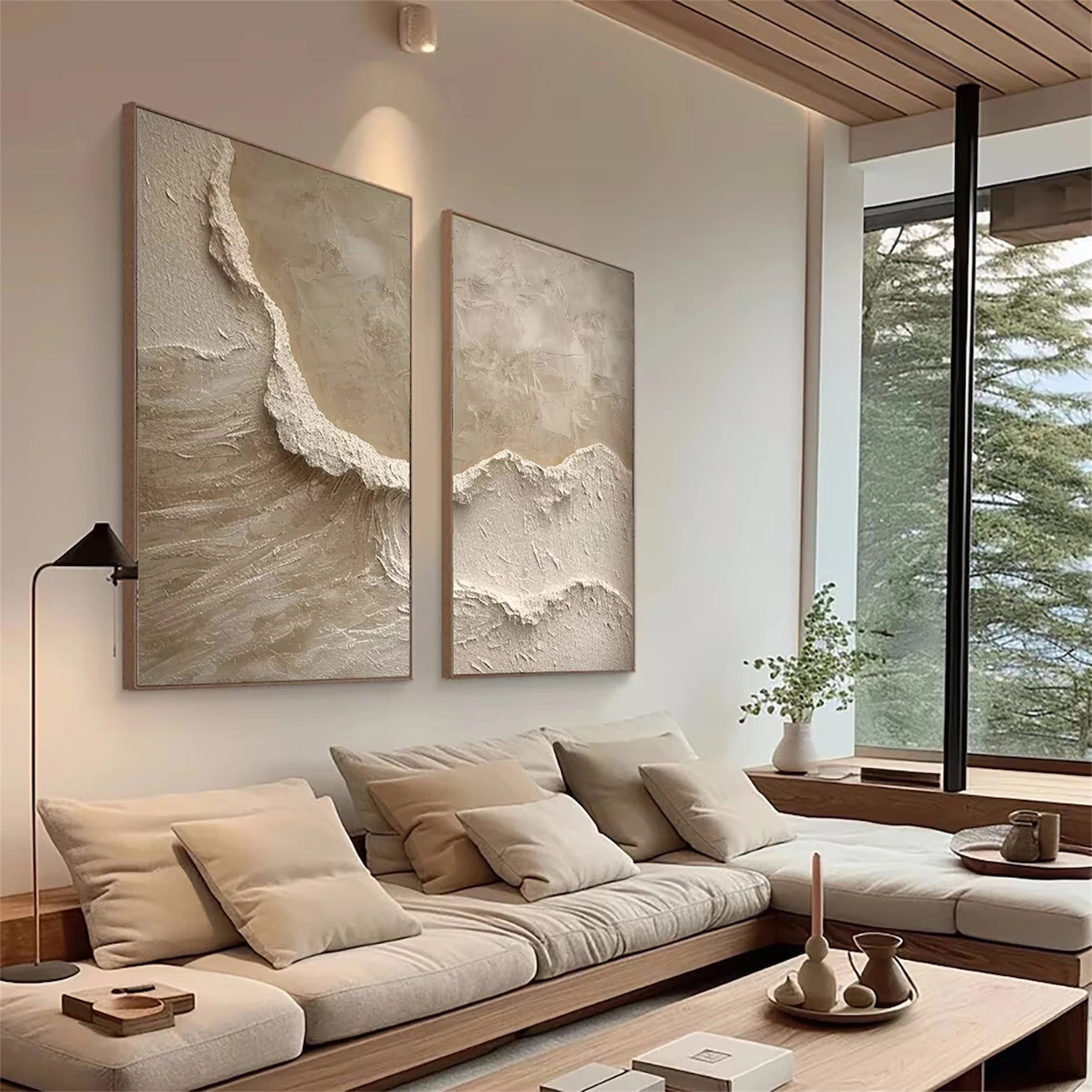 Ocean and Sky Painting Set of 2 - Modern Coastal Wall Art for Living Room & Bedroom Decor | Ready to Hang Canvas Prints | Home & Office Wall Decor