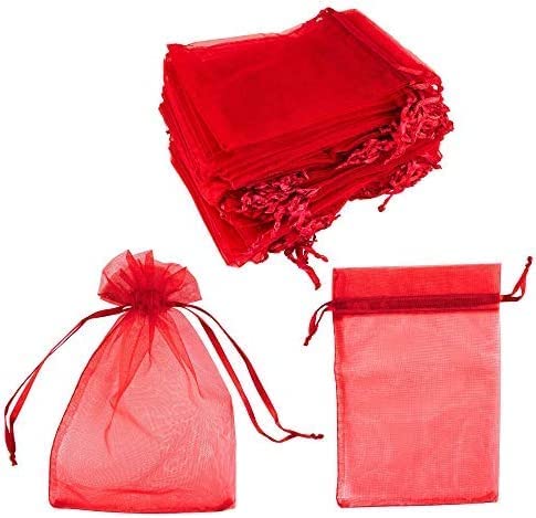 7X9 cm Small Red Organza Potli Bags - Elegant Jewelry Pouch for Wedding Party Favors, Return Gifts & Special Occasions | Perfect for Bridal Shower, Birthday Celebrations & Festival Gifting