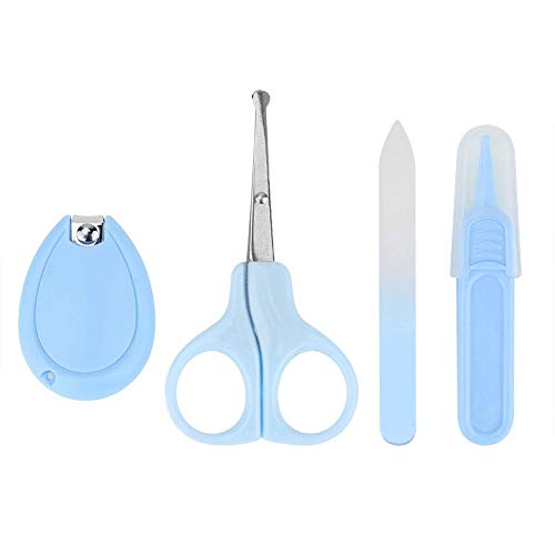 4 in 1 Baby Nail Clipper & Grooming Kit - Safe Manicure Set with Nail Scissors, Clipper, Tweezer & File for Newborn & Toddler Toes & Fingernails Care - Soft Grip Design (Blue) - Perfect for Gentle Nail Trimming at Home or Travel