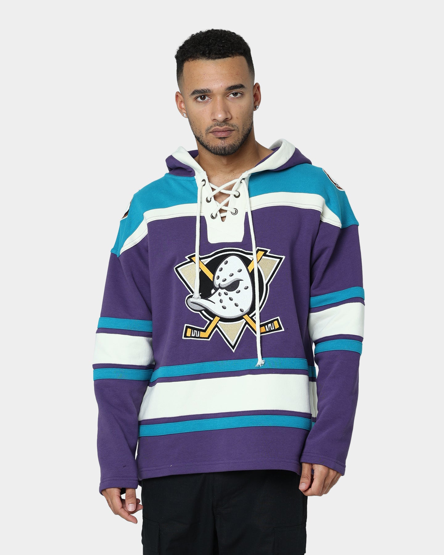 47 Brand Anaheim Ducks Lacer Hoodie - Purple & Sharks Teal Color - Men's NHL Hockey Pullover Sweatshirt for Game Day & Casual Wear