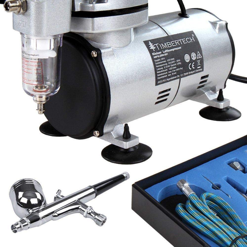 TIMBERTECH Professional Airbrush Kit with Compressor - Dual Action Gravity Feed Airbrush Set with Hose for Hobby, Tattoo, Model Painting, Automotive & Makeup | Perfect for DIY Crafts, Cake Decorating & Nail Art
