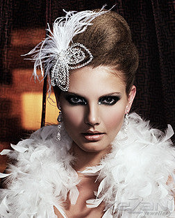 Kezani L'Amour Crystal Leaf Headpiece with Ostrich Feathers - Elegant Bridal Hair Accessory for Weddings, Prom & Special Occasions