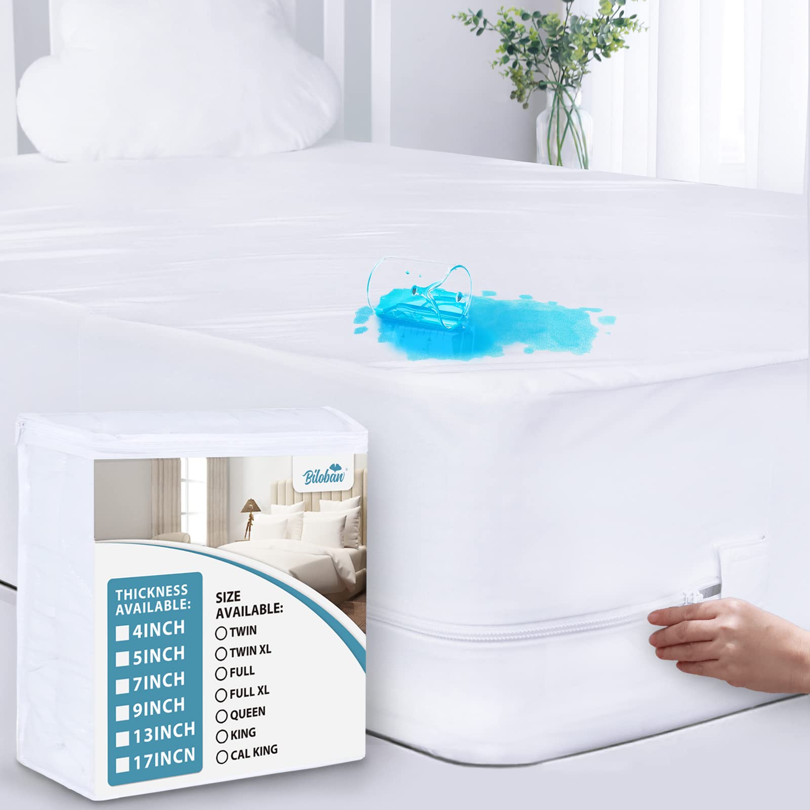 Waterproof Cal King Mattress Protector (4/5/7/9/13/17 Inch Depth) - 6-Sided Zippered Encasement for Amazon Basics & ZINUS Box Spring Mattresses - Hypoallergenic Bed Bug Protection for Allergy Relief & Dust Mite Prevention - Perfect for Guest Beds, Dorms & Home Use