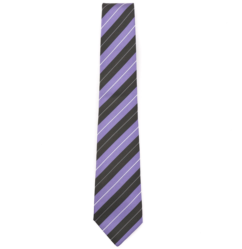 Isaia Lavender and Olive Striped Silk Tie for Men - Elegant Necktie for Weddings, Business Meetings & Formal Events