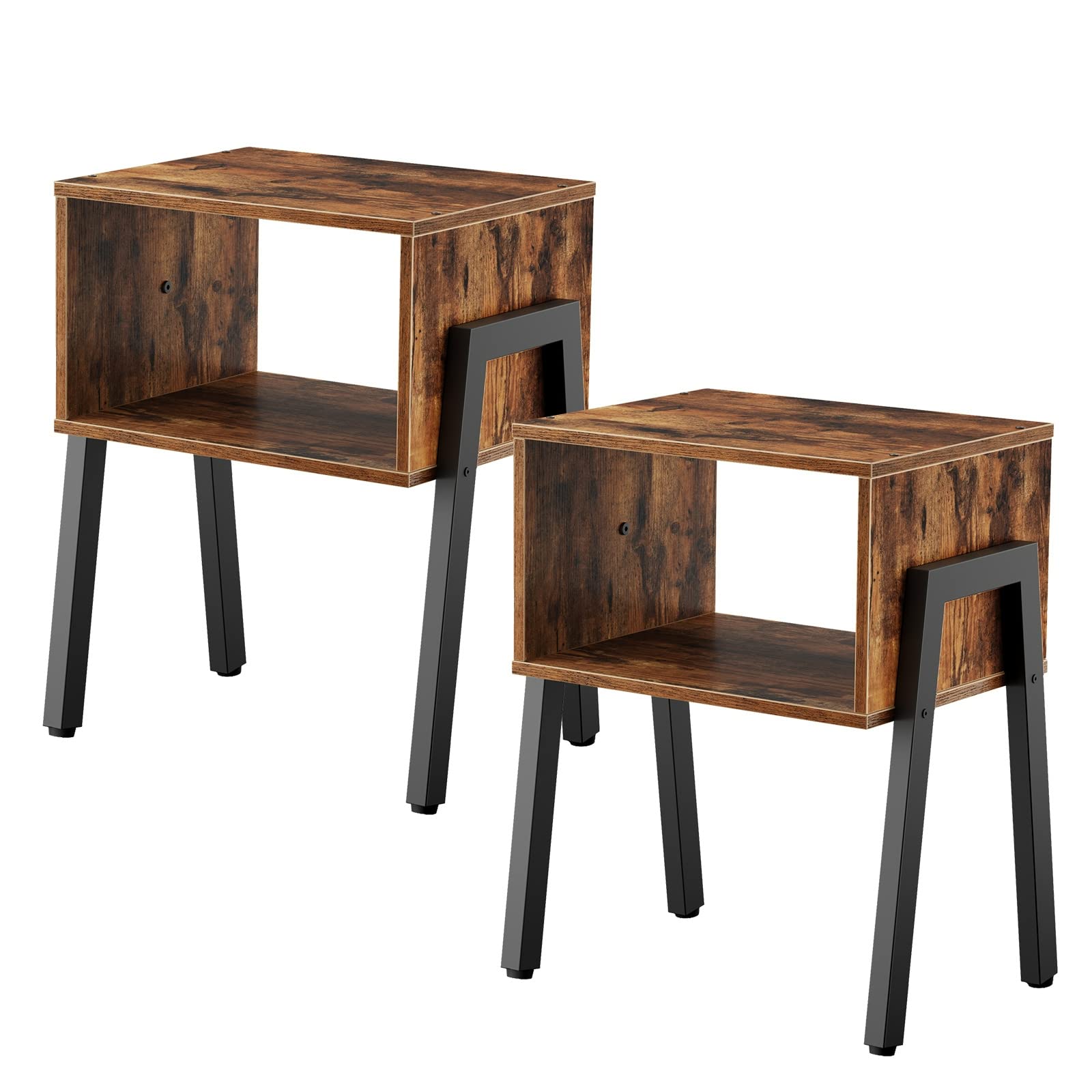 HOOBRO Set of 2 Stackable Nightstands with Open Storage Shelf - Rustic Brown End Tables for Bedroom & Living Room | Perfect as Bedside Tables, Sofa Side Tables or Small Space Furniture