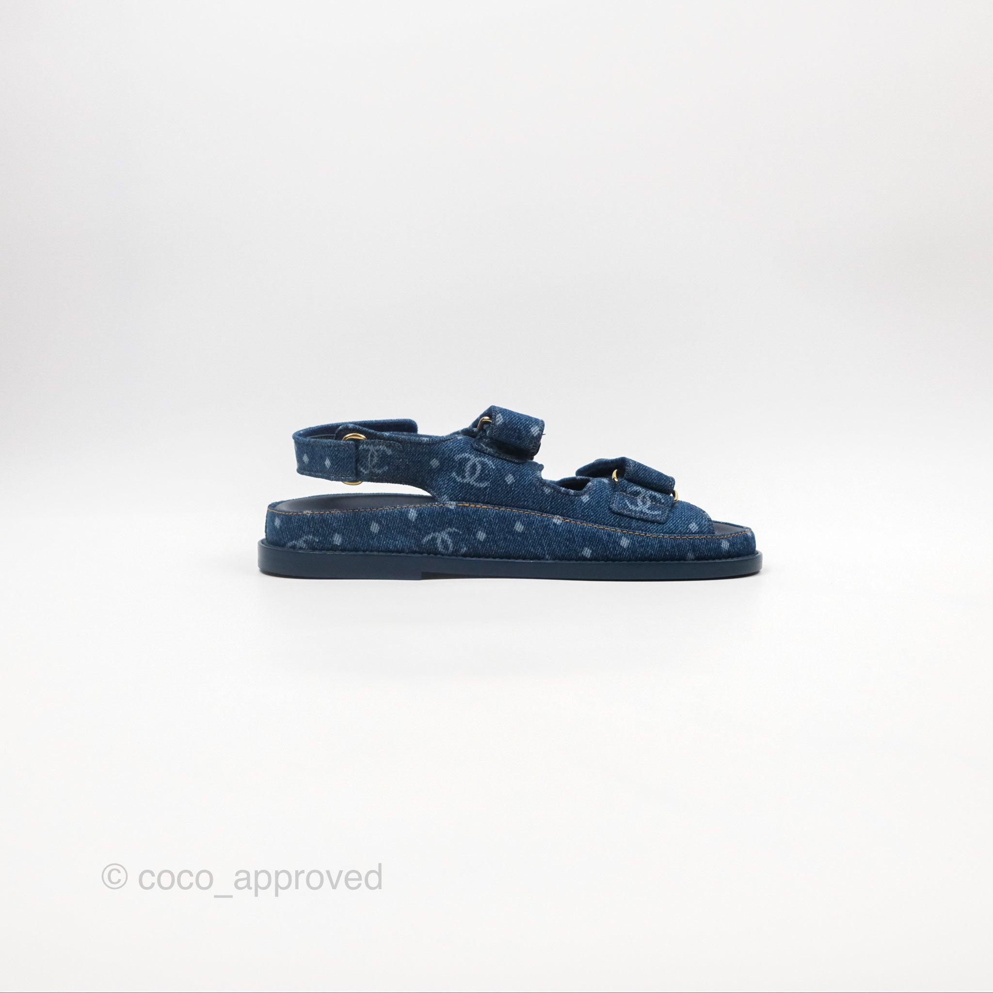 Chanel CC Dots Dad Sandals in Denim Blue - Size 36.5 | Women's Luxury Fashion Sandals for Summer Outfits & Beach Vacations