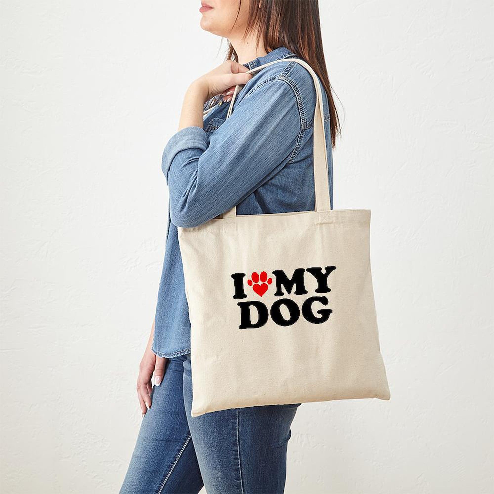 I Heart My Dog Tote Bag - Natural Canvas Reusable Shopping Bag for Dog Lovers - Perfect for Groceries, Beach Trips & Pet Supplies
