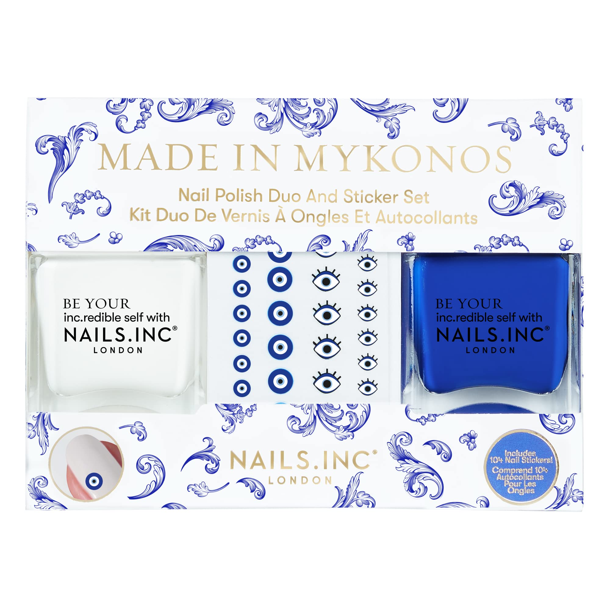 Nails Inc Nails Made in Mykonos Duo - White & Blue Nail Polish Set (2 x 14ml) for Summer Nails, Beach Vacations & Party Manicures