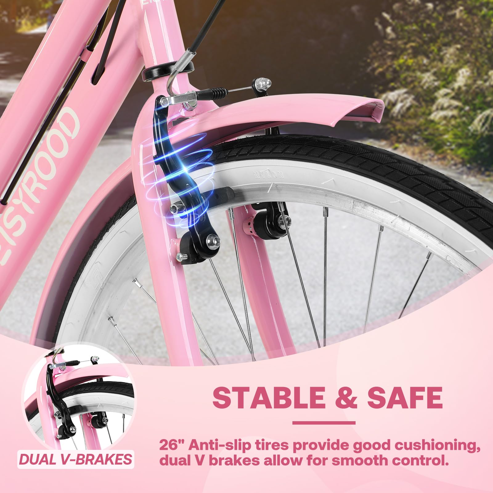 26 Inch Women's Beach Cruiser Bike - 7-Speed Hybrid Bicycle with Adjustable Seat, Lightweight Frame & Anti-Skid Tires - Perfect for Coastal Rides, Commuting & Leisure Cycling