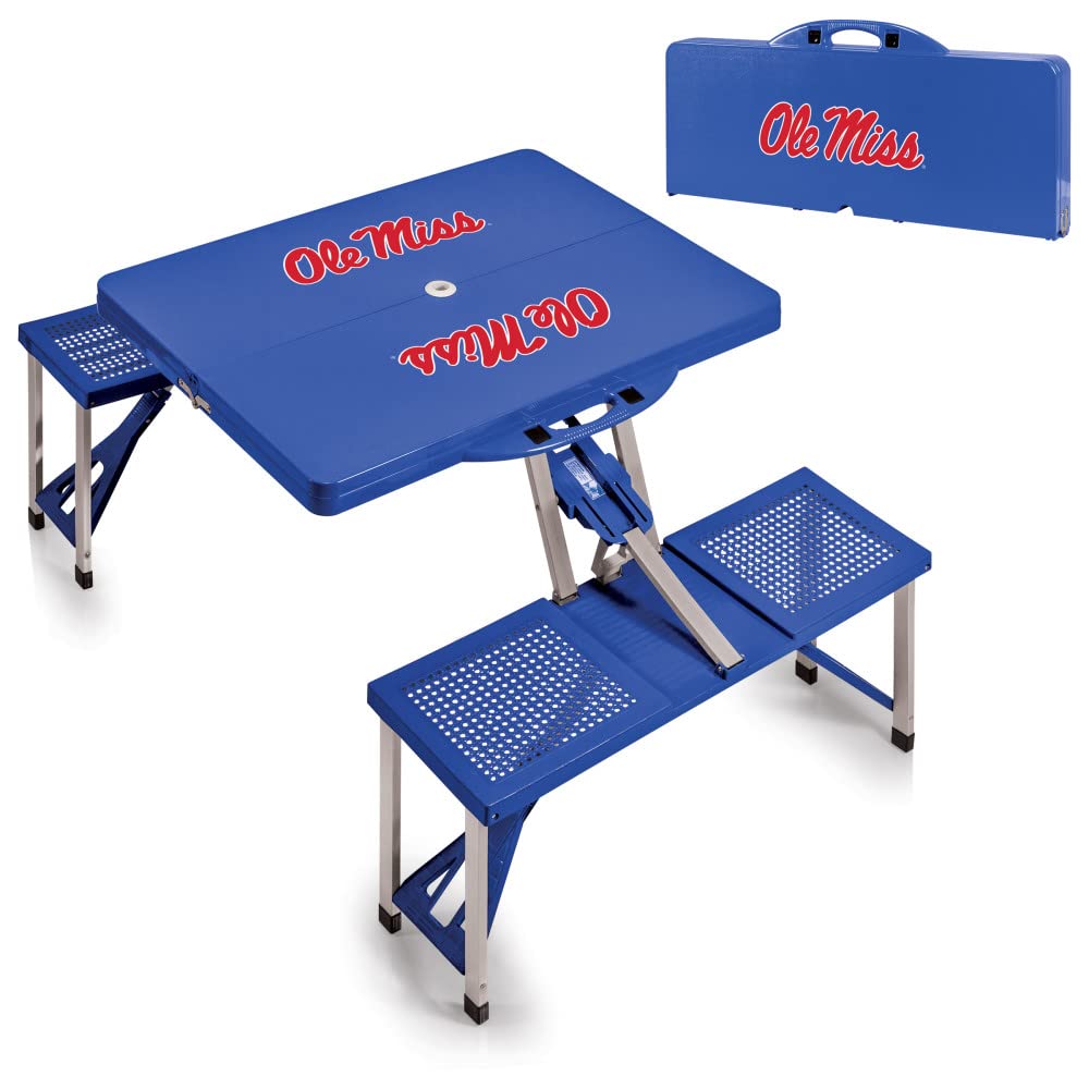 PICNIC TIME NCAA Ole Miss Rebels Folding Picnic Table - Portable Camping Table with Umbrella Hole - Outdoor Dining Table for Tailgating, Beach & Backyard (Royal Blue)