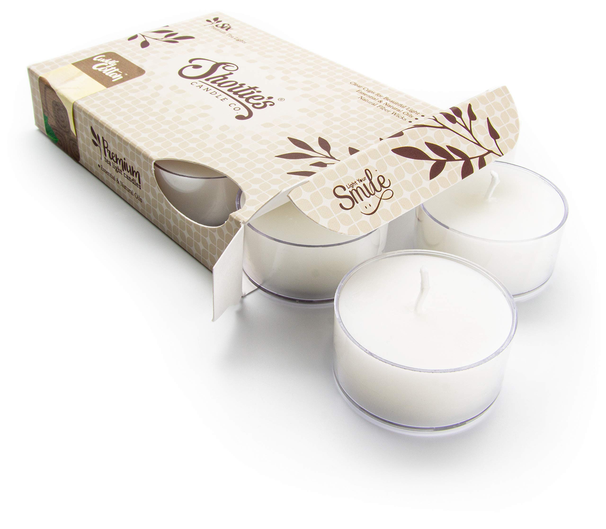 Premium Cotton Tealight Candles - Highly Scented with Essential & Natural Oils - 6-Pack White Tea Lights - Long-Lasting Candlelight - Made in USA - Fresh & Clean Fragrance - Perfect for Relaxation, Spa, Meditation & Home Decor