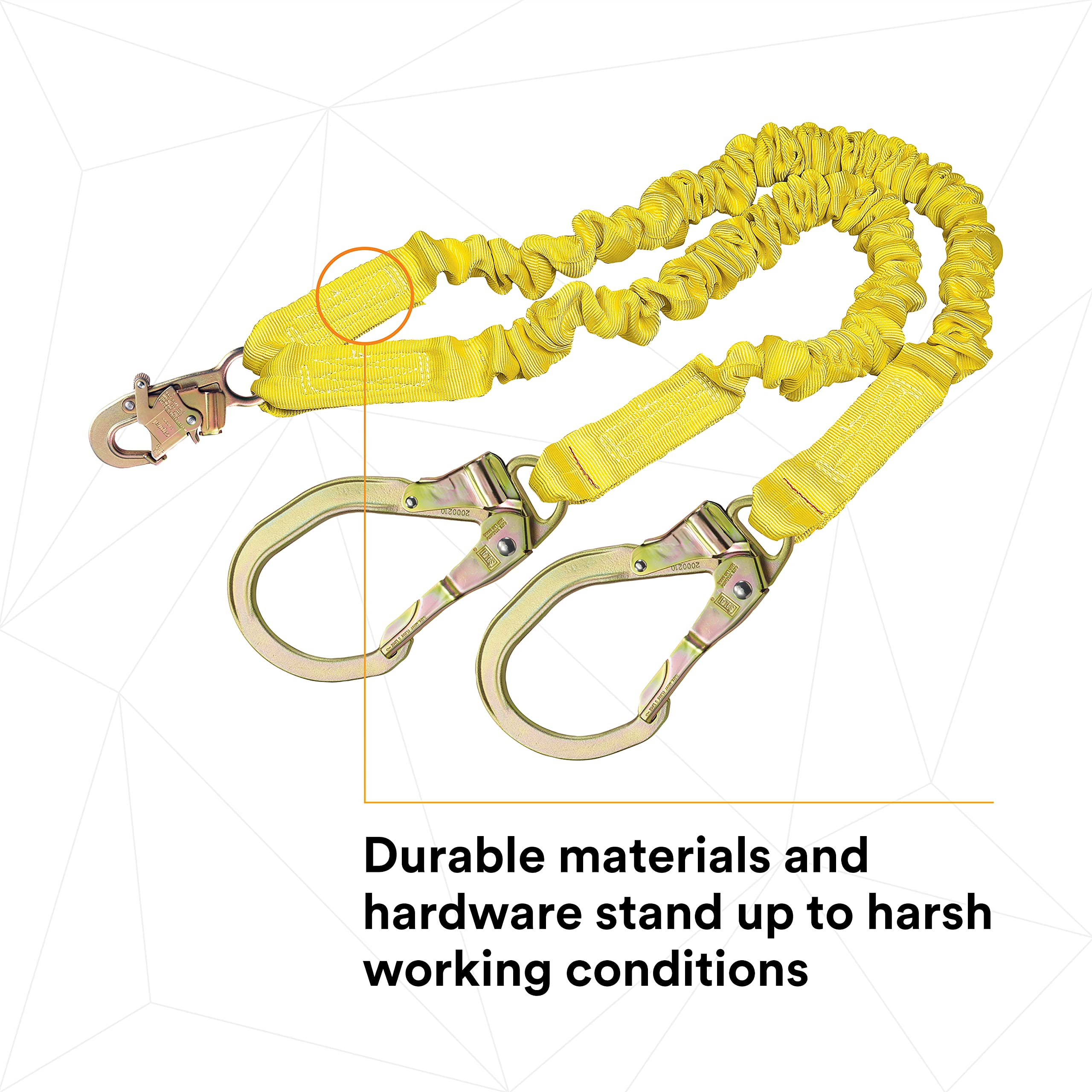 3M DBI-SALA Shockwave 2 6' Shock Absorbing Lanyard - 1244412 | Tubular Web Fall Protection | 100% Tie Off with Steel Rebar Hooks & Snap Hook | Yellow Safety Lanyard for Construction, Roofing & Industrial Work