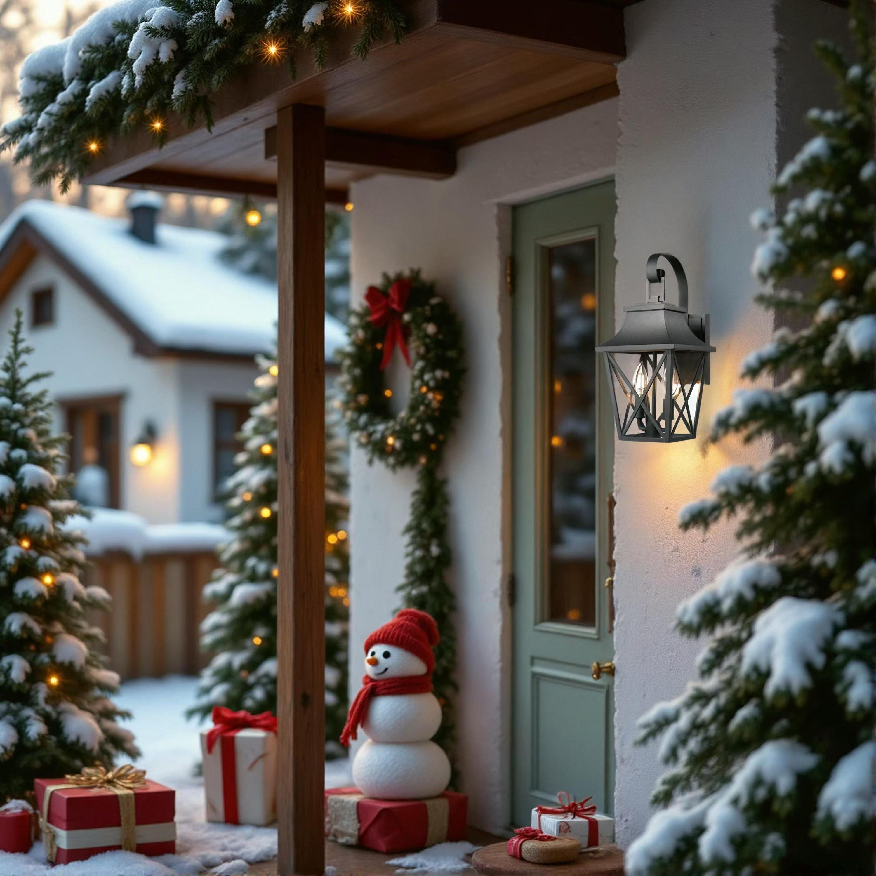 Black Outdoor Wall Lantern 2-Light Set - Modern Waterproof Farmhouse Exterior Sconce Lighting Fixture with Glass Shade - Industrial Porch Light Wall Mount (2 Pack) - Perfect for Patio, Garden, Front Door and Backyard Lighting