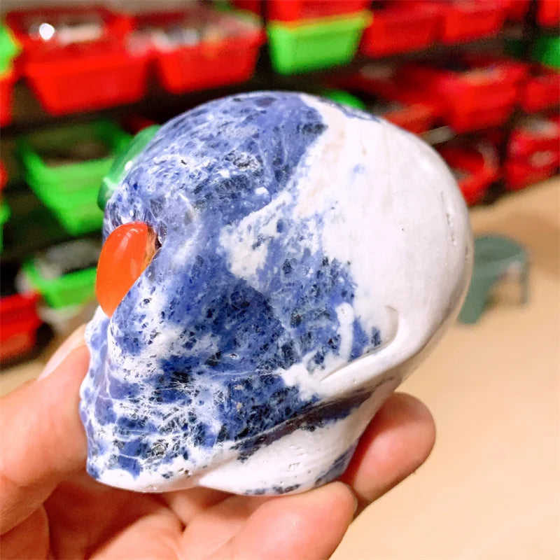 Natural Blue Sodalite Alien Skull Carving - Reiki Healing Crystal Gemstone Figurine for Meditation, Spiritual Decor, Unique Home Ornament & Gift (1 Piece) - Perfect for Yoga Spaces, Altars & Energy Work