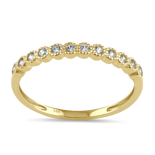 14K Solid Gold Scalloped Thin CZ Ring for Women - Elegant Stackable Band Ring for Wedding, Engagement, Anniversary & Everyday Wear