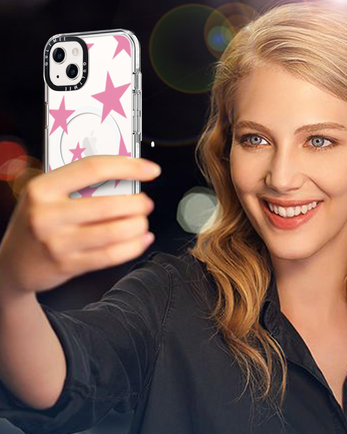 Magnetic Shockproof iPhone 13/14 Case with Cute Pink Stars Print - Slim Protective Cover Compatible with MagSafe | Military-Grade Drop Tested | Perfect for Women & Girls | Ideal for Everyday Use, Work & Travel (Fits iPhone 13/14 6.1 Inch)