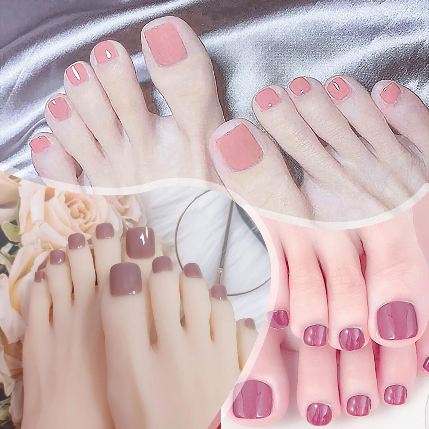 20 Sheets Red & Pink Self-Adhesive Nail Polish Strips with Nail File - Solid Color Toe Nail Wraps for Women - Easy DIY Toe Nail Art for Parties, Pedicures & Everyday Wear