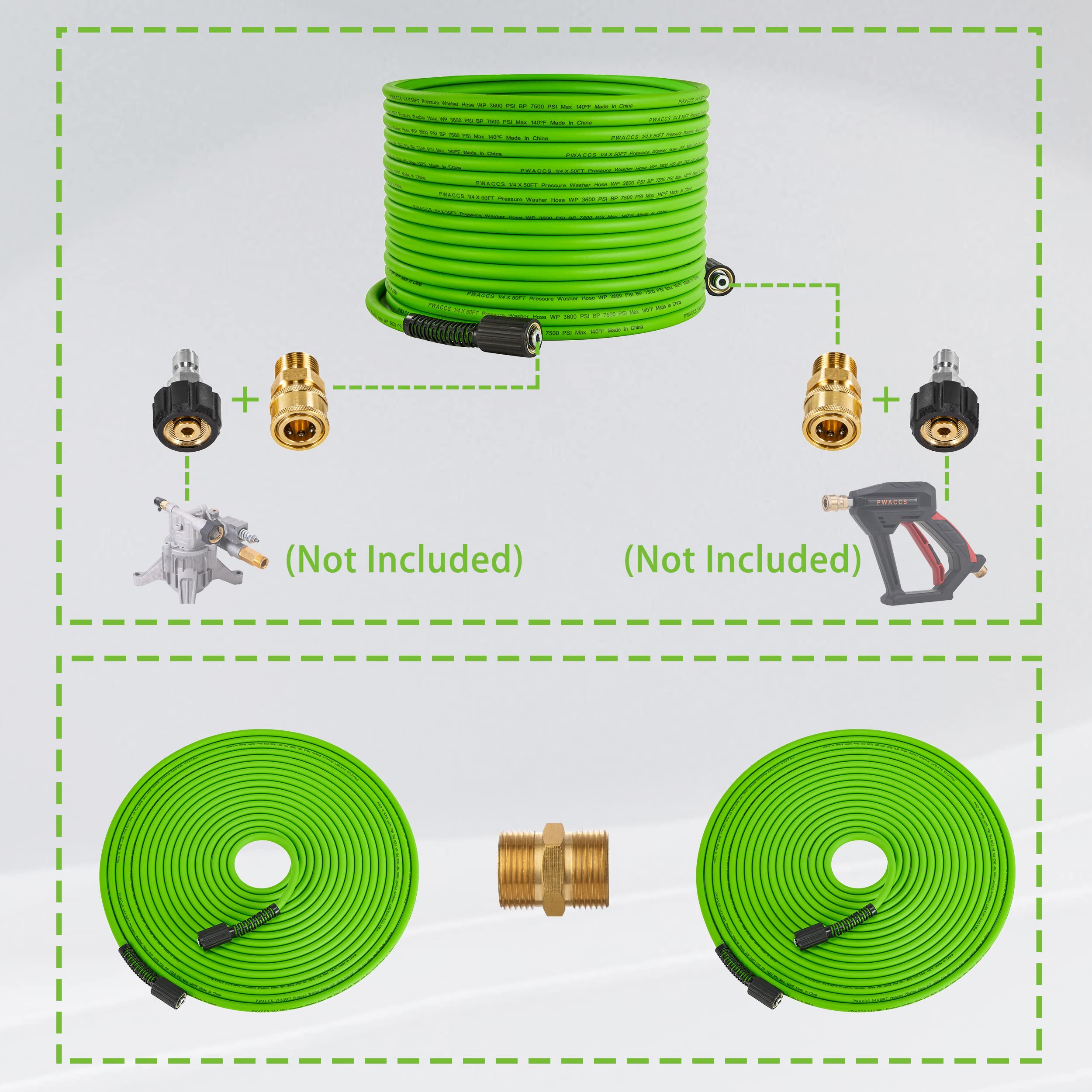 PWACCS High Pressure Washer Hose for Power Washer - Heavy Duty Pressure Washer Gun with 360° Swivel | Perfect for Car Washing, Deck Cleaning & Home Exterior Maintenance