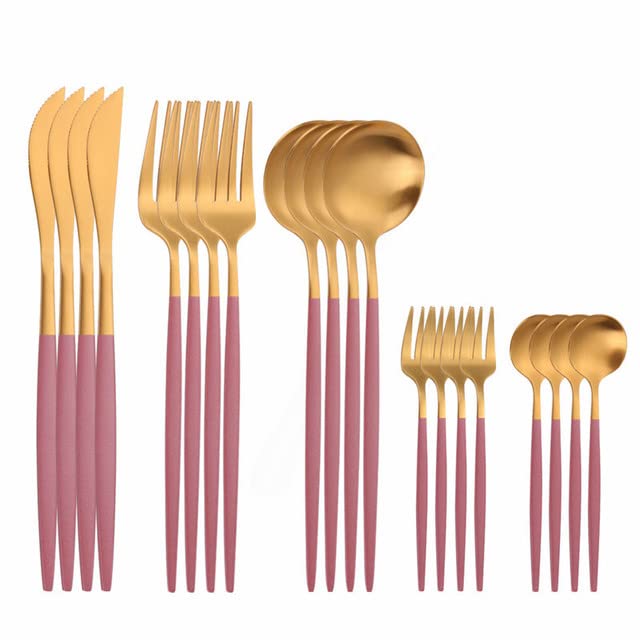 Premium 20-Piece Stainless Steel Silverware Set - Matte White Gold Cutlery for Dining | Includes Forks, Spoons & Knives | Elegant Dinnerware Set for Restaurants, Weddings & Home Entertaining (Pink Gold Option)