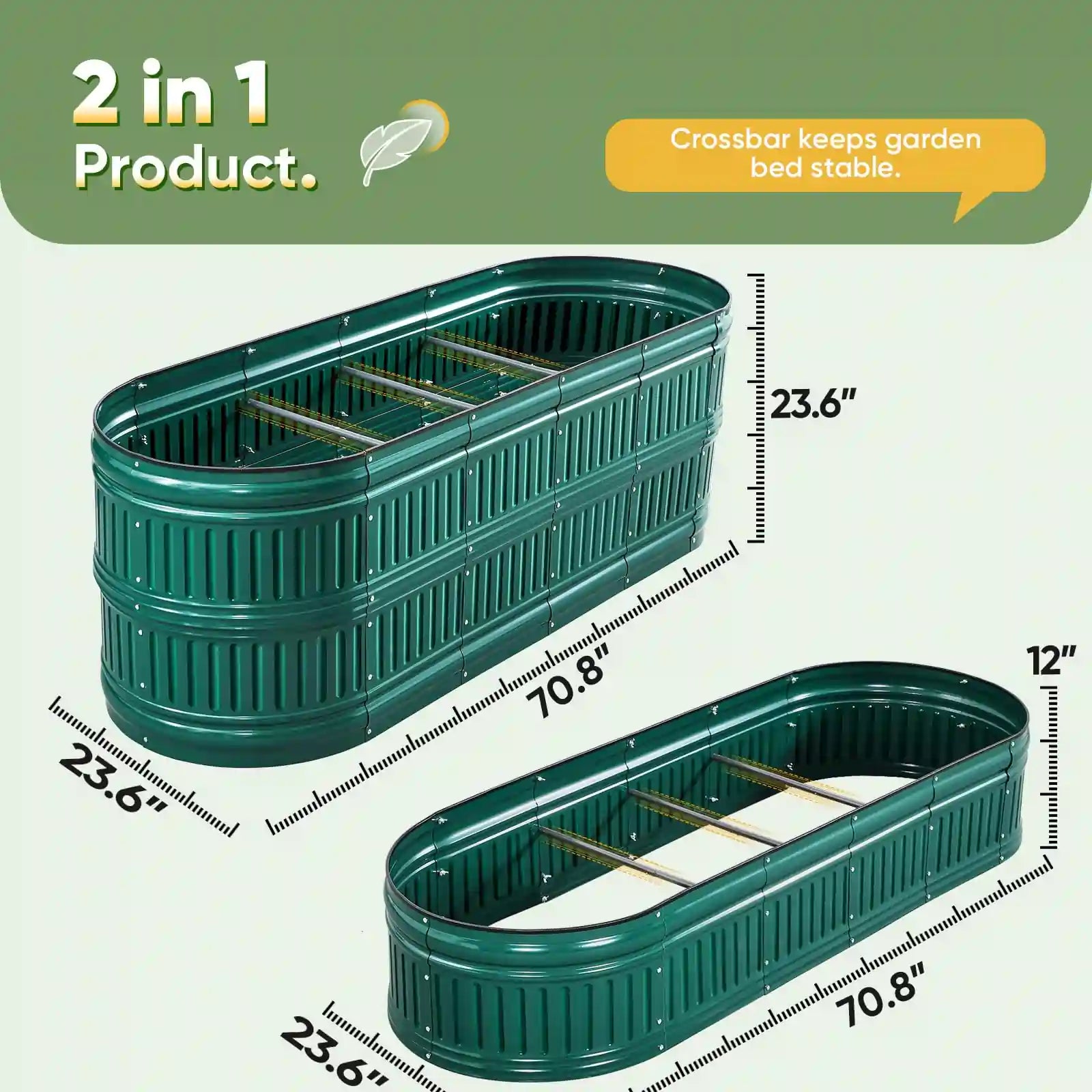 71x24x24 Inch Oval Elevated Raised Garden Bed Kit for Vegetables, Flowers & Herbs - Perfect for Backyard, Patio & Small Space Gardening