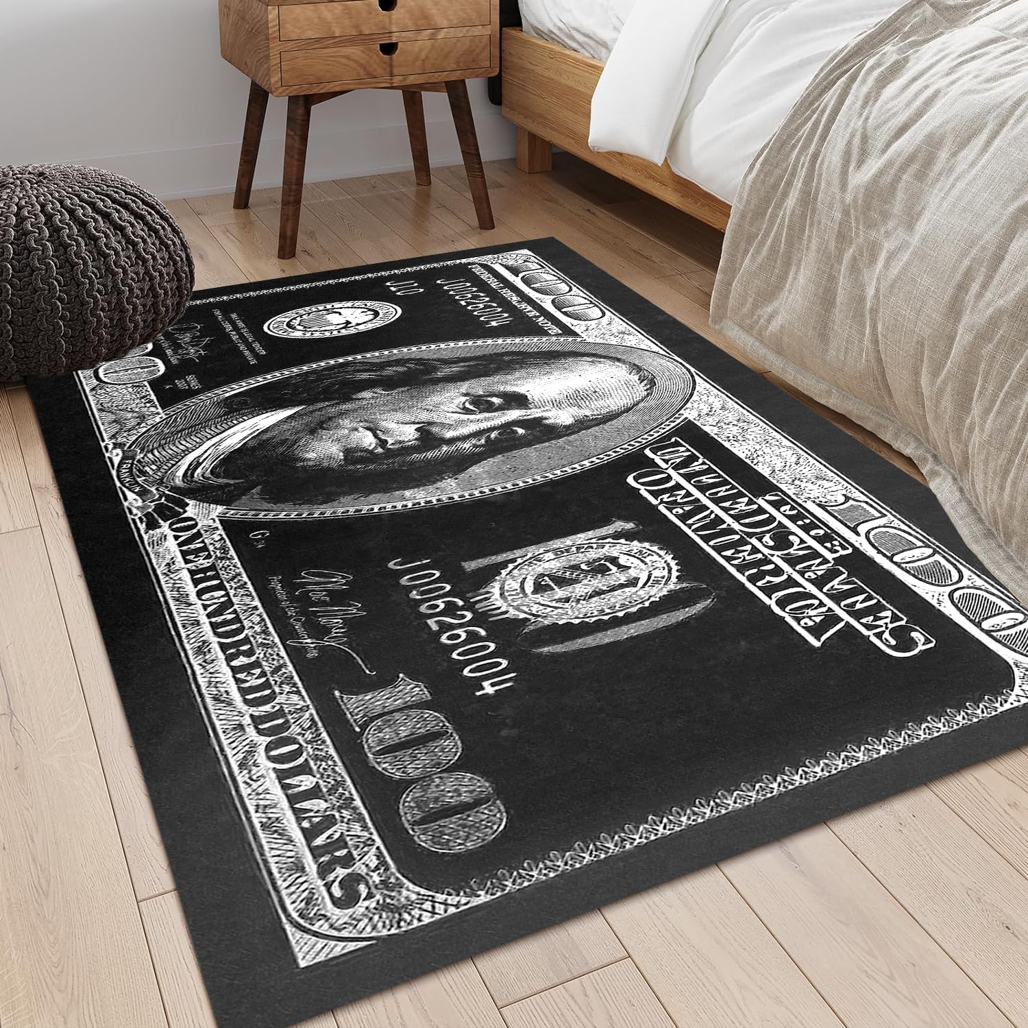 4x6 Non-Slip Dollar Bill Area Rug - Black & White Money Design Washable Carpet for Living Room, Bedroom, Office & Dining Room | Modern Decor for Men's Space (47x71 Inches) | Perfect for Home Decor, Gifts & Themed Parties