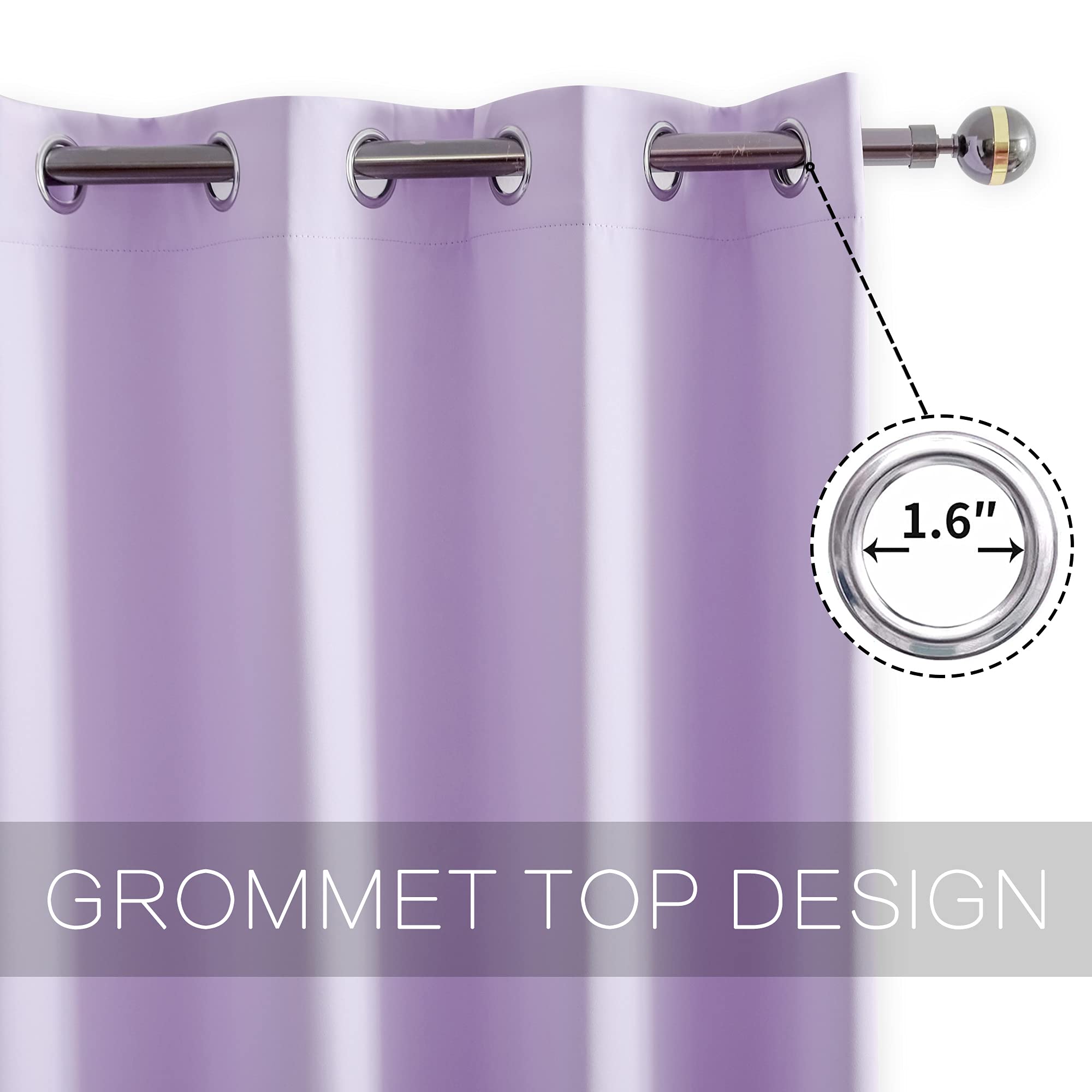 YGO Blackout Curtains 52x45 Inches - 2 Panels, Lilac Room Darkening Drapes with Ring Top for Kids Bedroom & Nursery | Light Blocking Window Treatment for Better Sleep & Home Decor