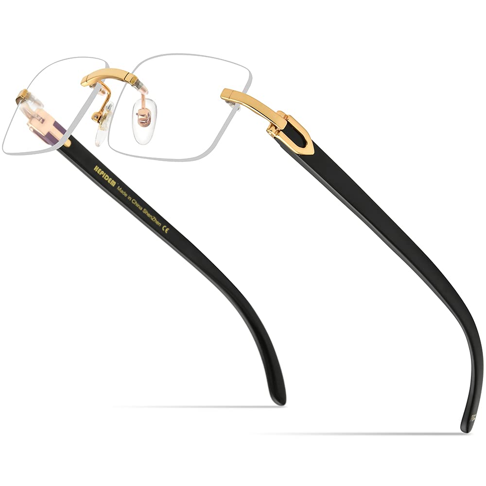 HEPIDEM 100% Genuine Buffalo Horn Handmade Square Rimless Luxury Sunglasses for Men & Women - UV Protection, Lightweight & Stylish for Outdoor Activities, Driving, Beach & Fashion
